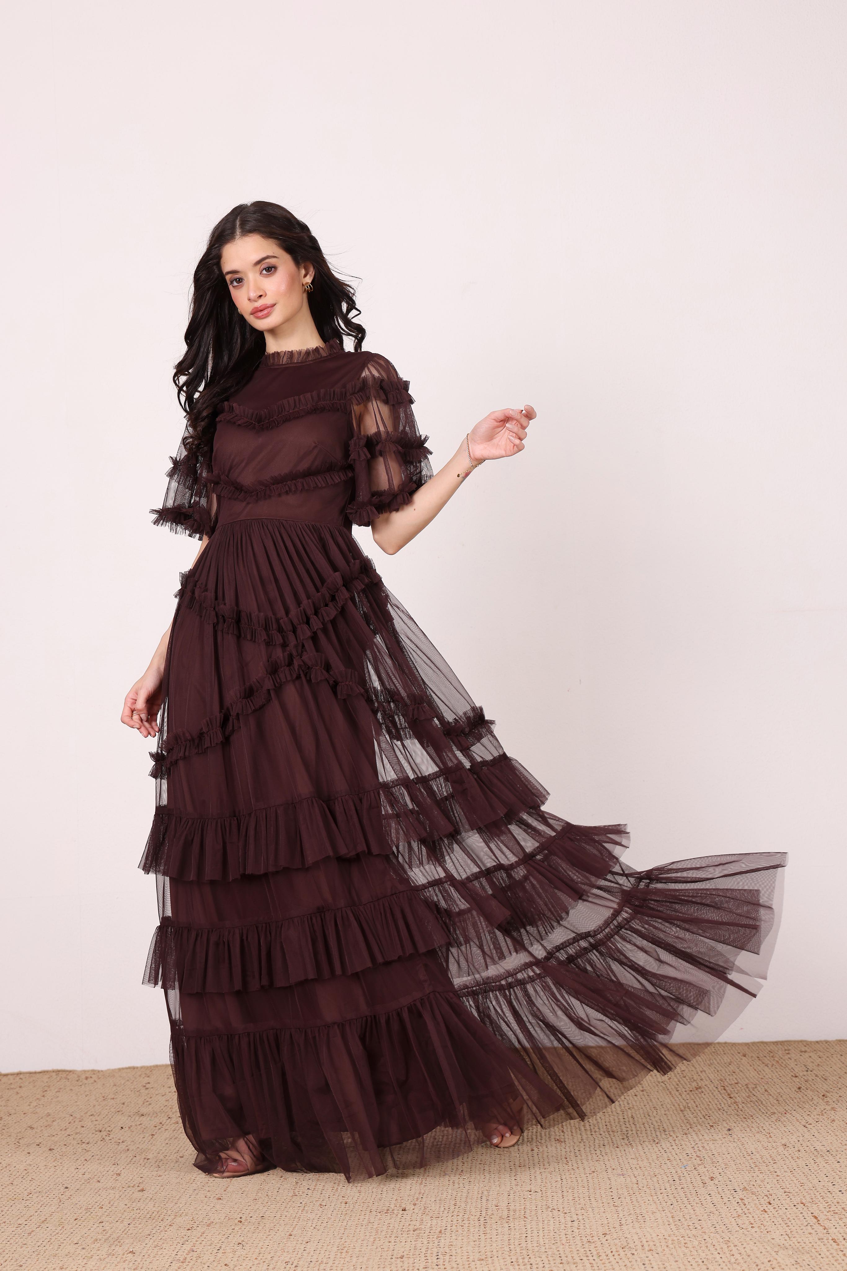 Florine Maxi Dress in Chocolate Plum