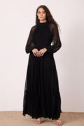 Long Sleeve viscose georgette maxi dress black modest 