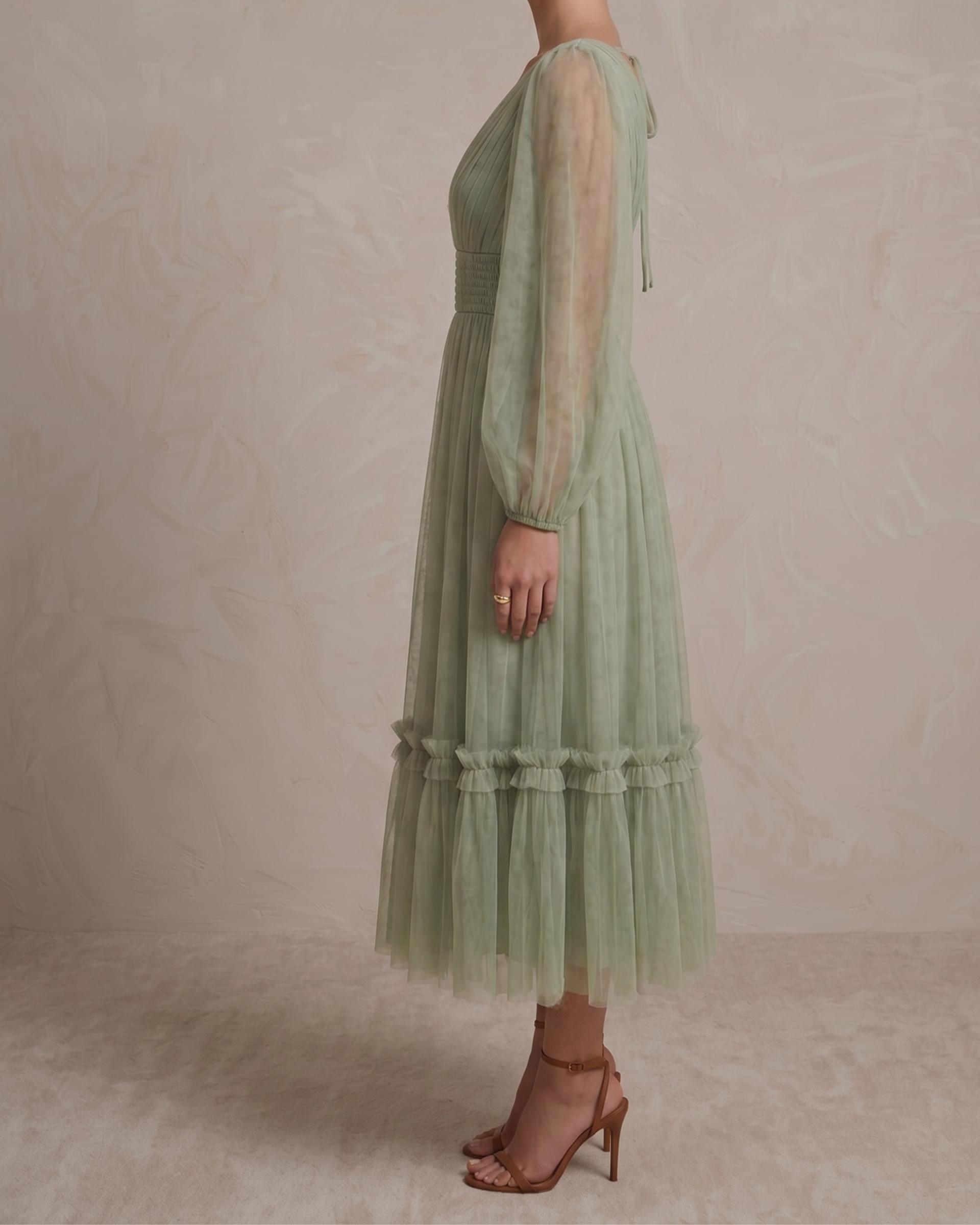 Rachel Tulle Midi Dress in Dusty Sage