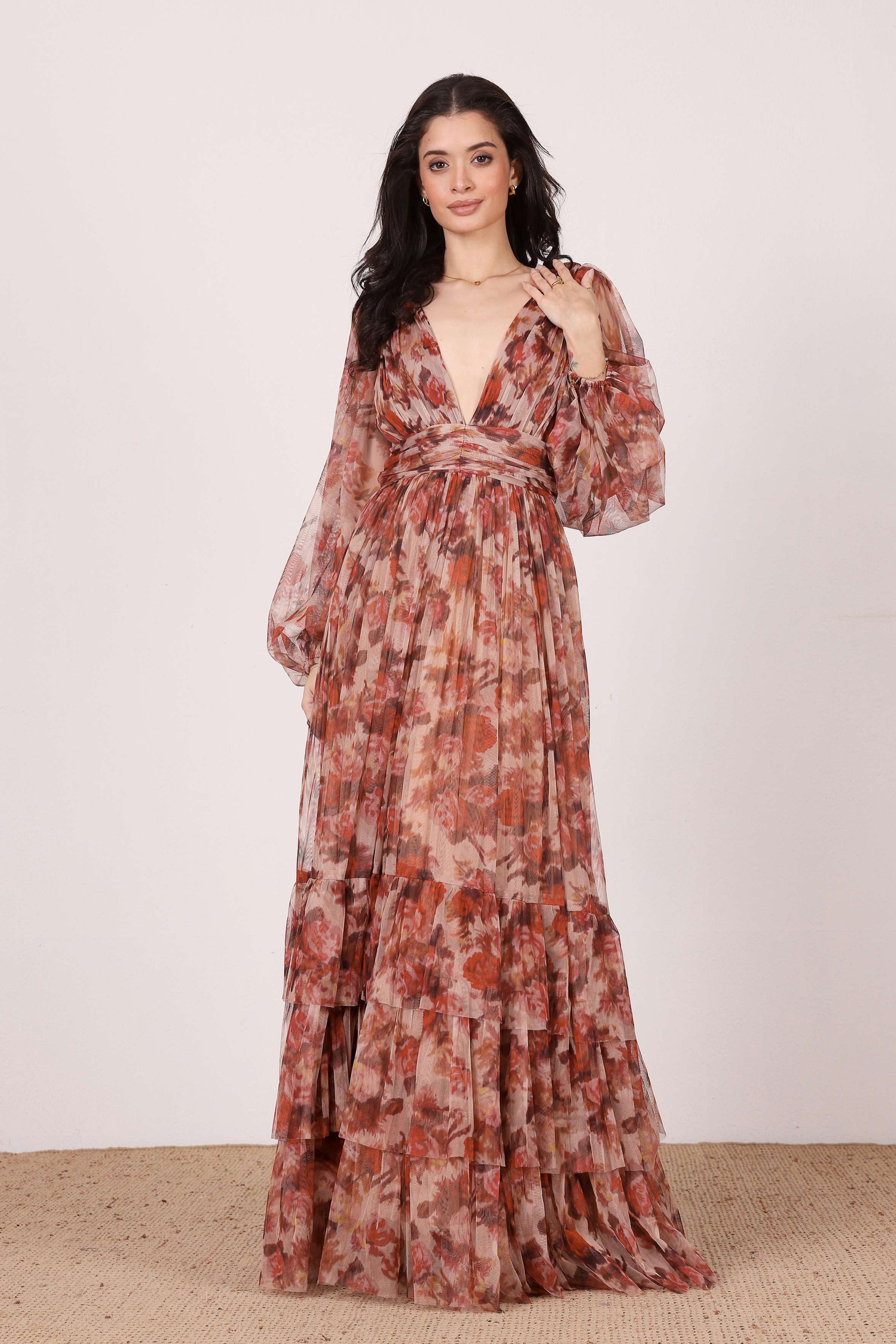 Long Sleeve Madison Maxi Dress in Rose Floral