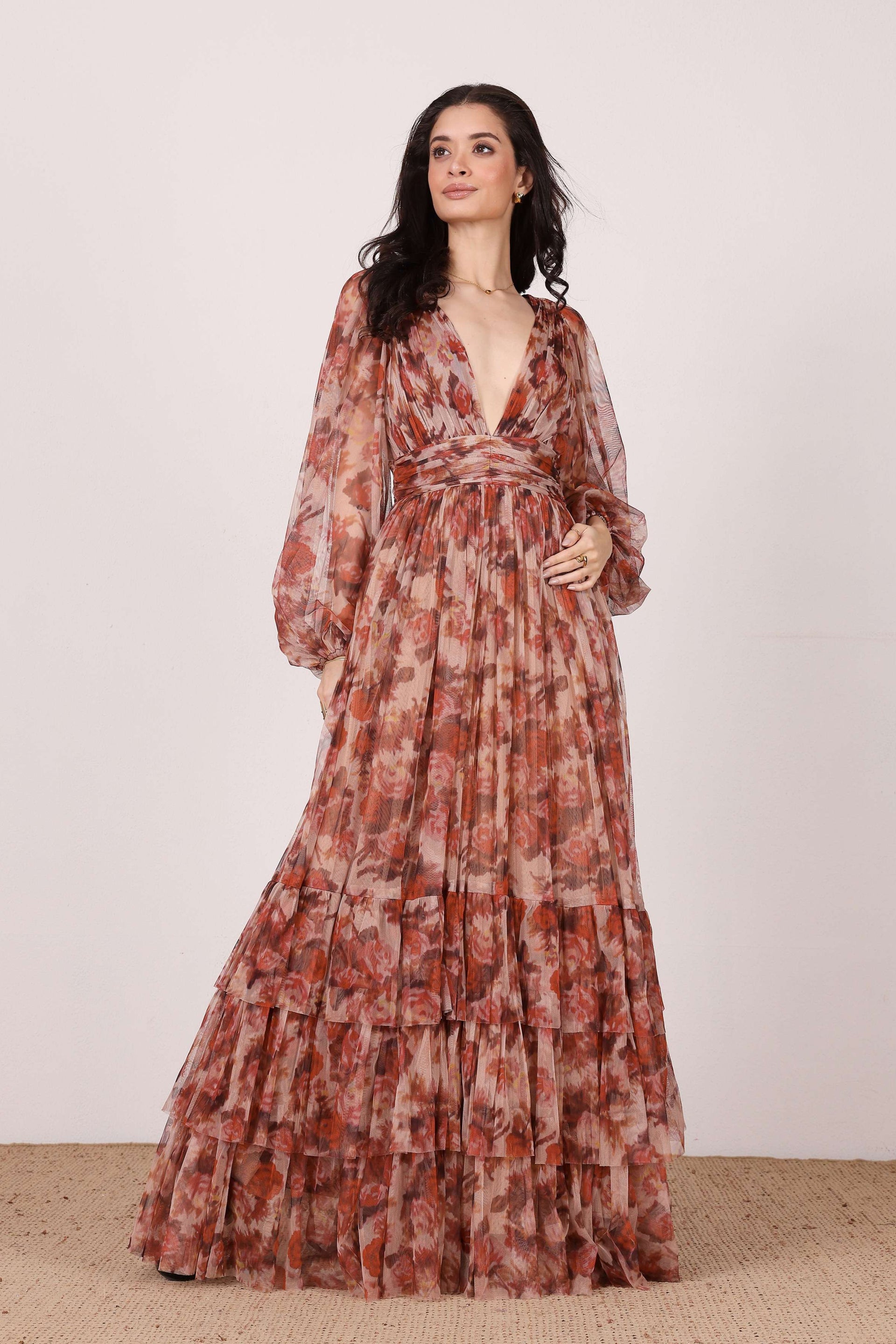 Long Sleeve Madison Maxi Dress in Rose Floral
