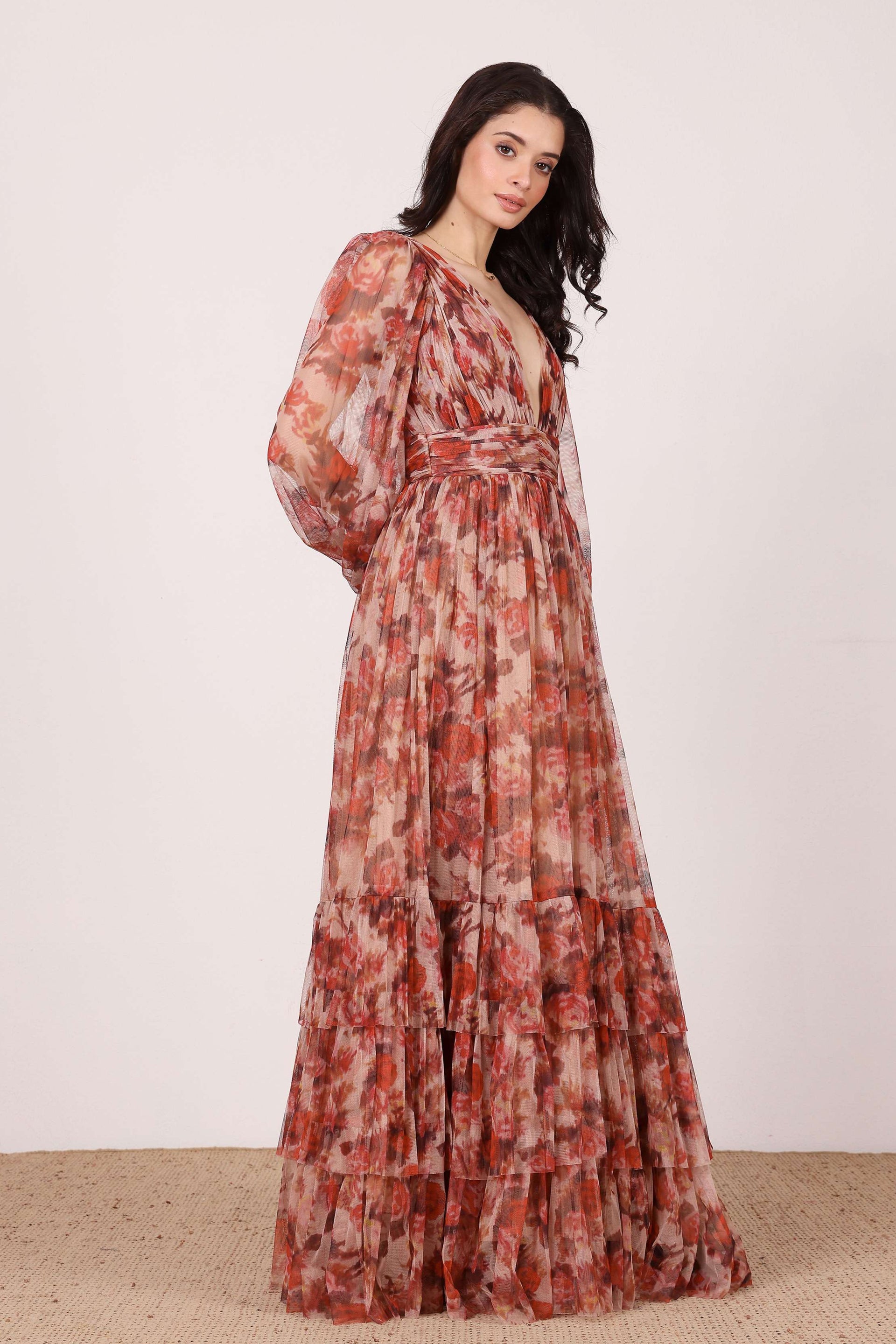 Long Sleeve Madison Maxi Dress in Rose Floral