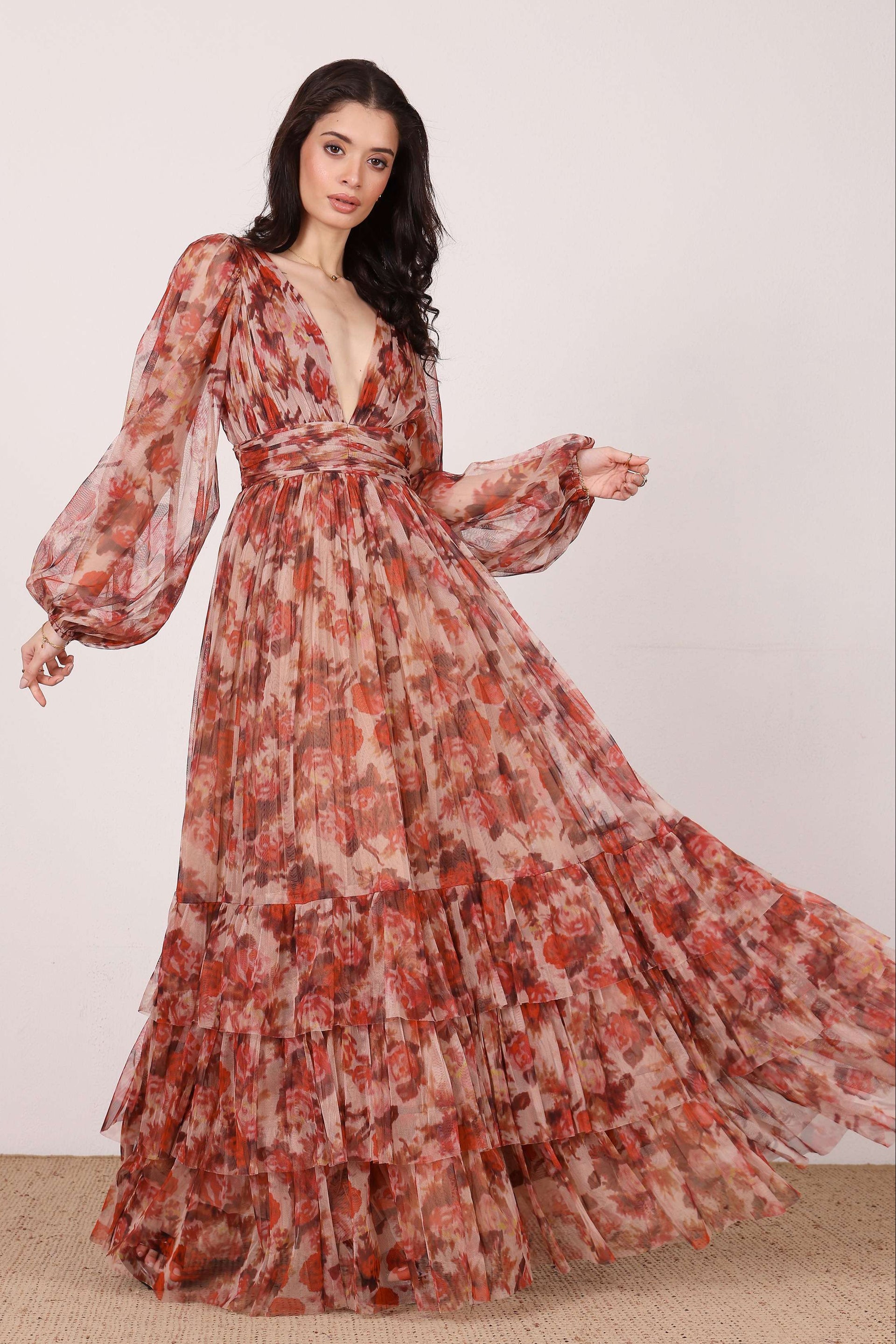 Long Sleeve Madison Maxi Dress in Rose Floral