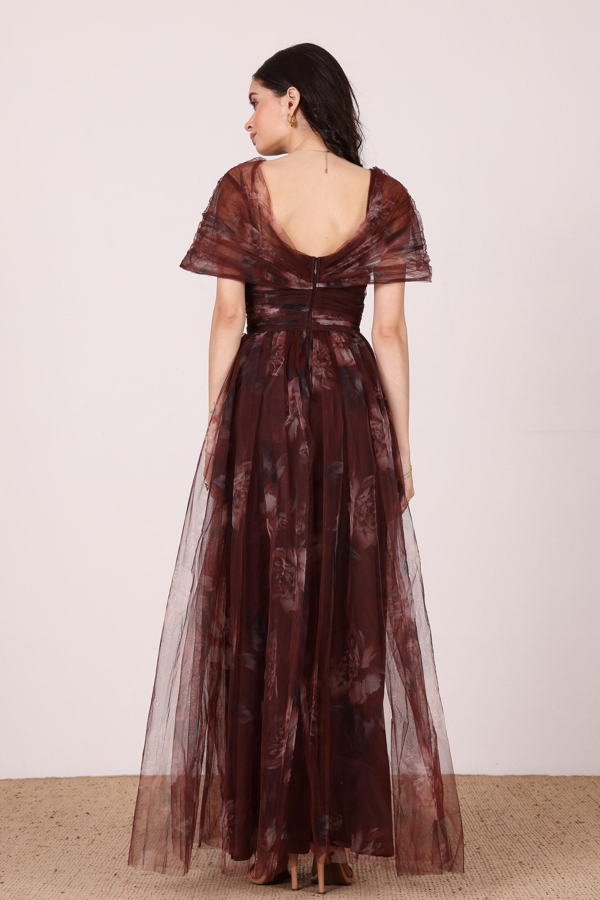 Gillian Maxi Dress in Mocha Plum Floral