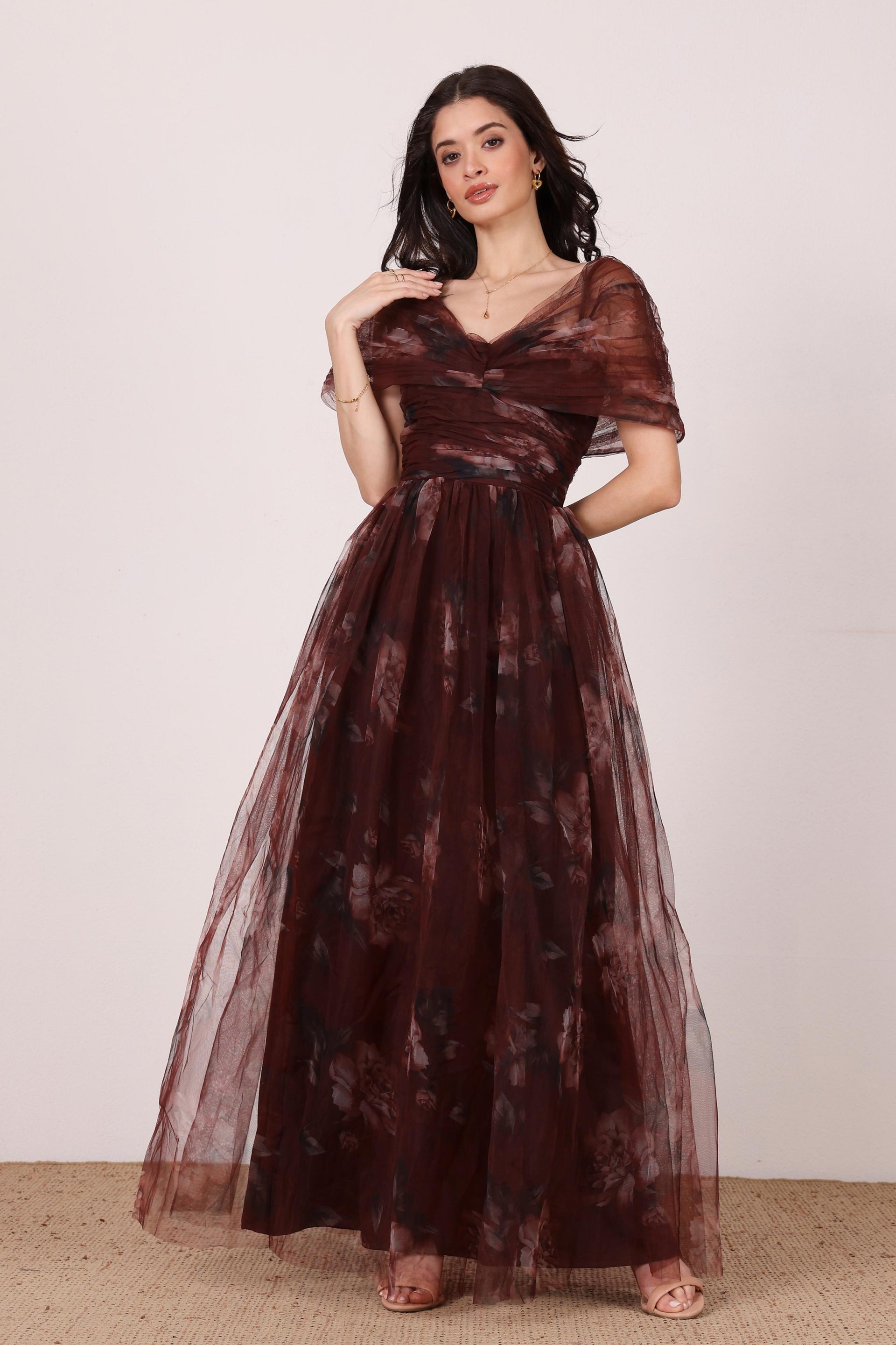 Gillian Maxi Dress in Mocha Plum Floral