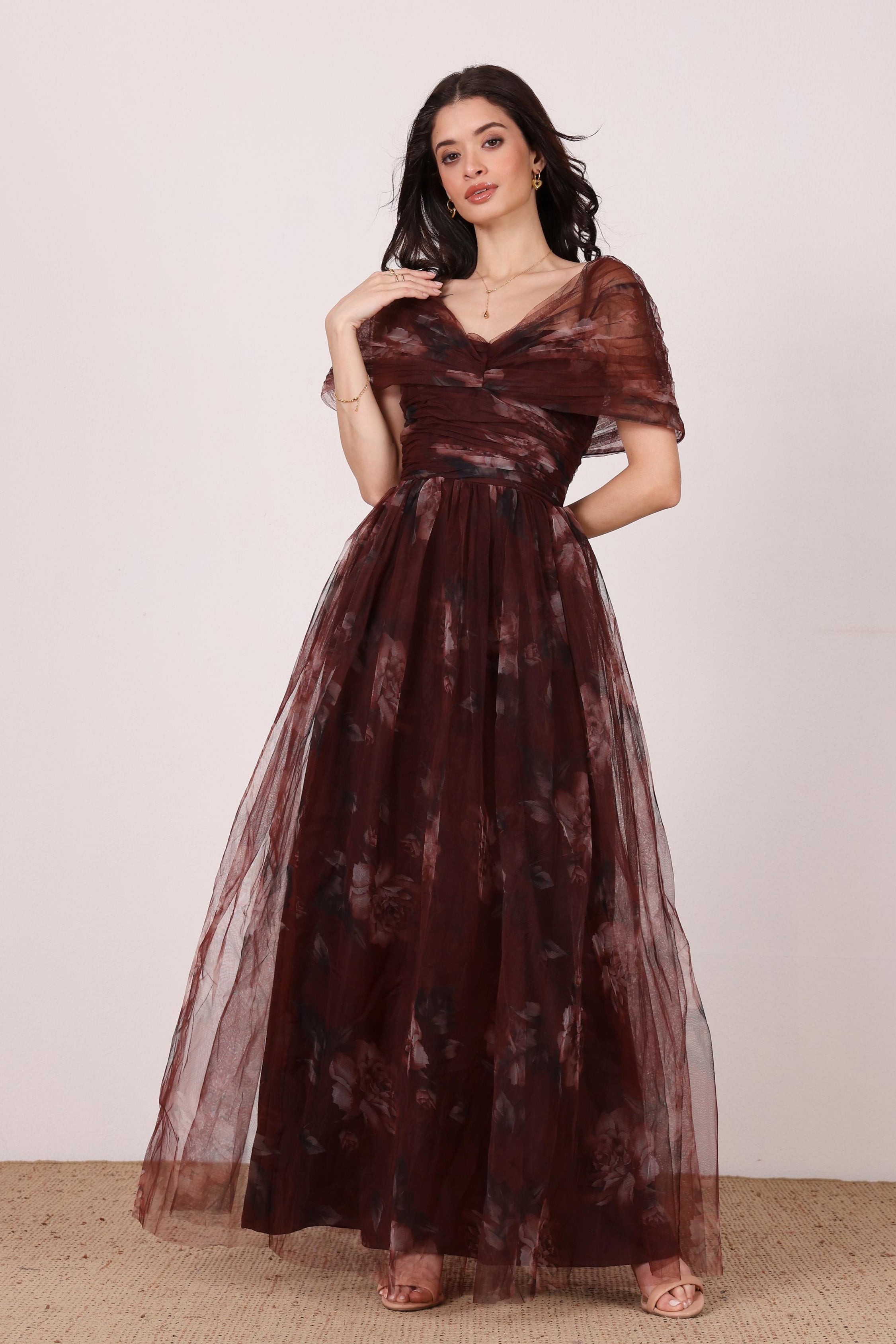Gillian Maxi Dress in Mocha Plum Floral