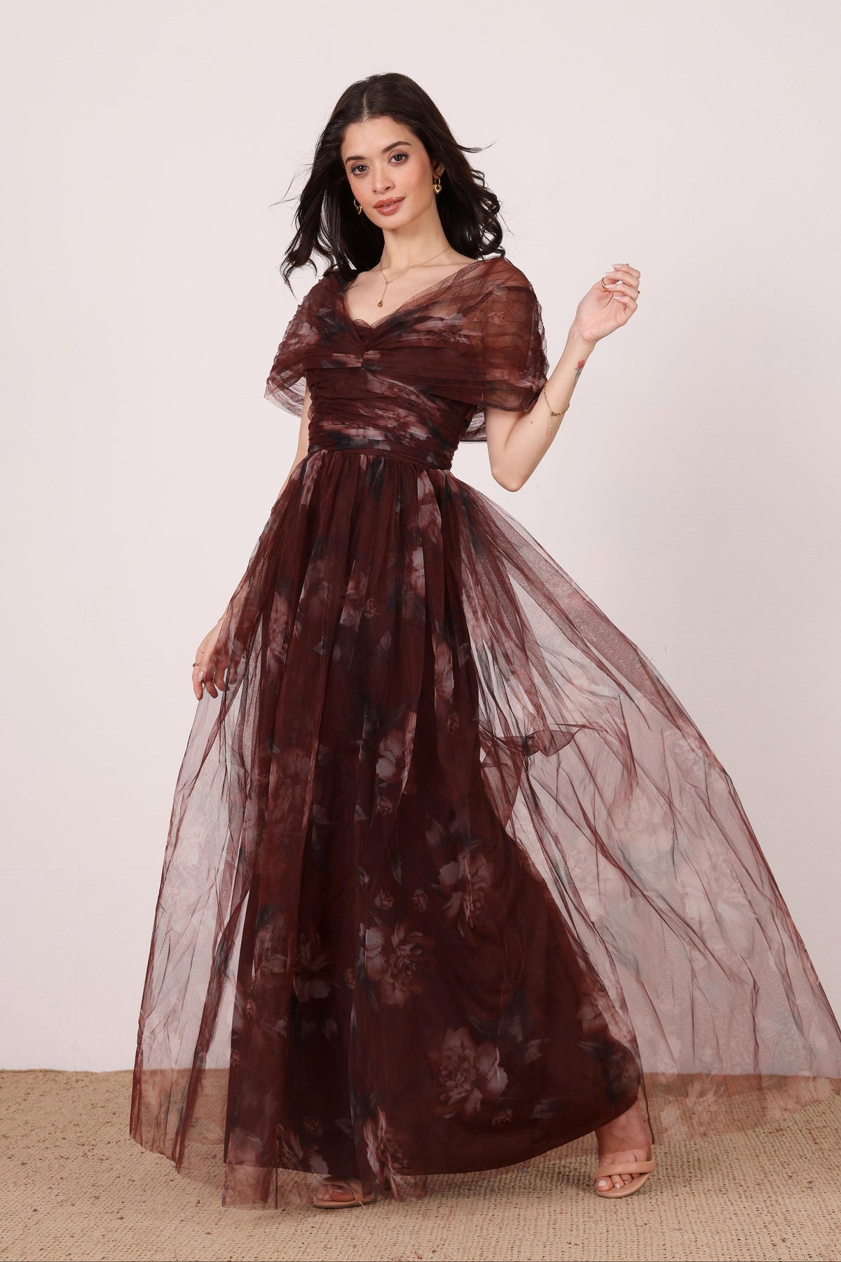 Gillian Maxi Dress in Mocha Plum Floral