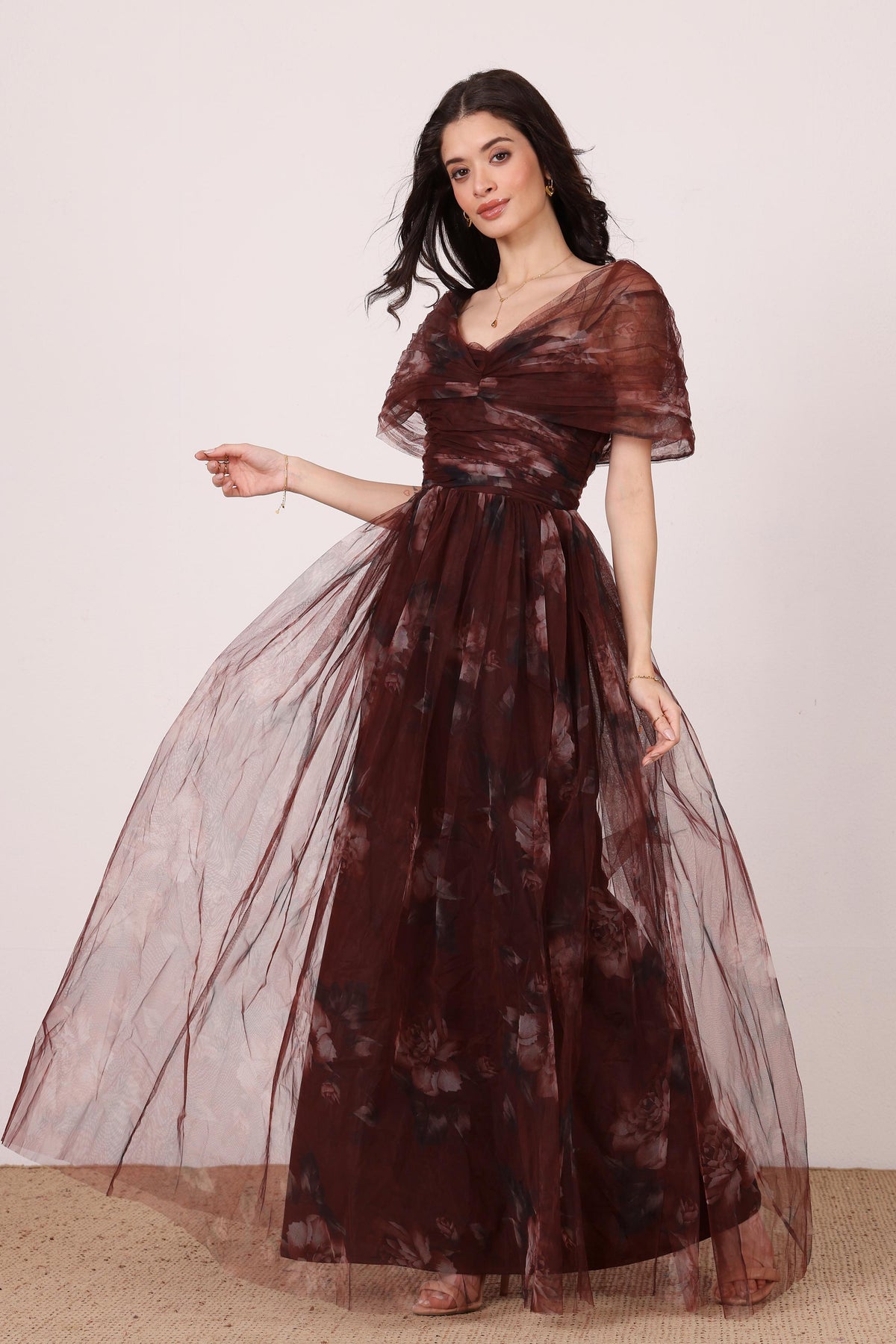 Gillian Maxi Dress in Mocha Plum Floral