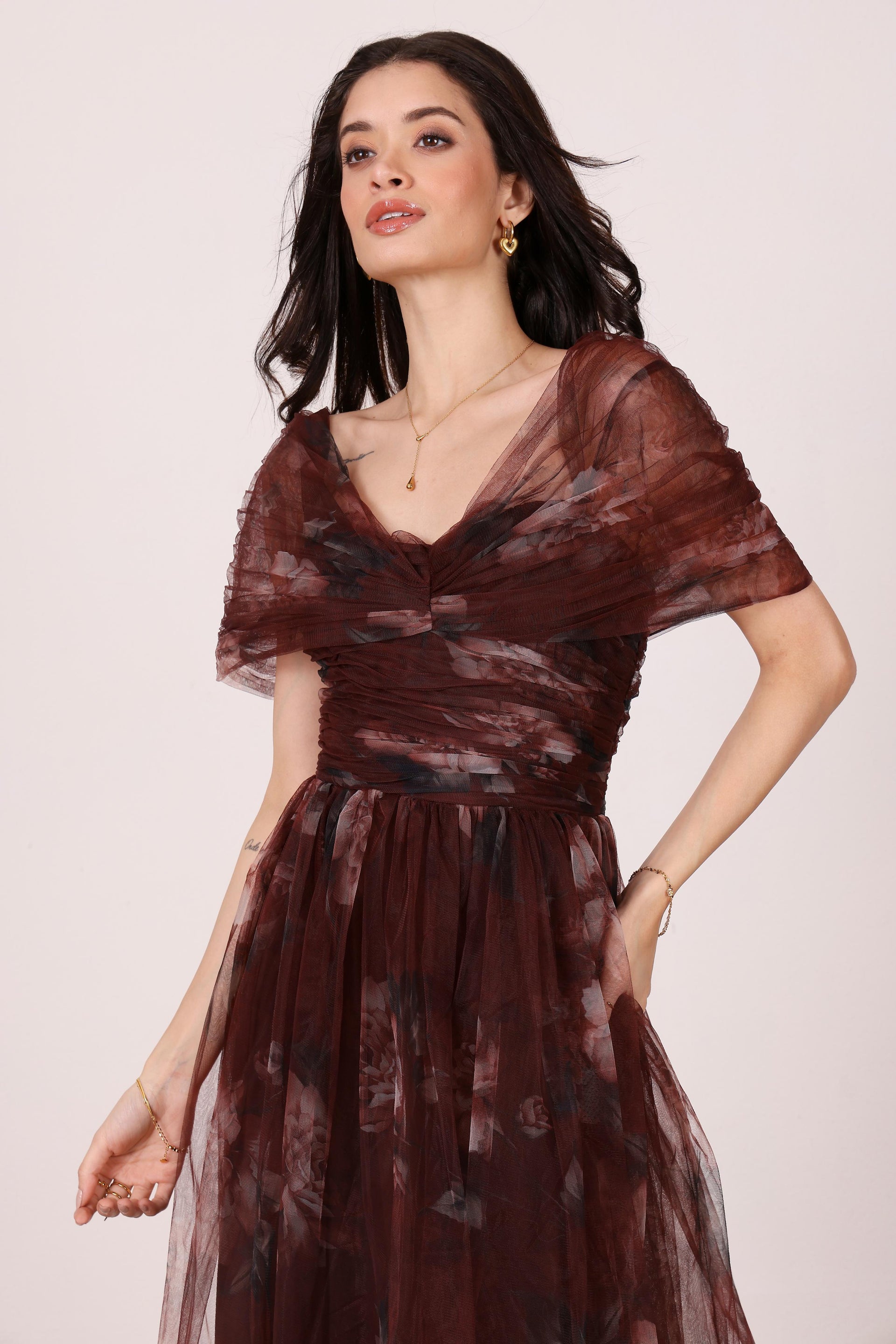 Gillian Maxi Dress in Mocha Plum Floral
