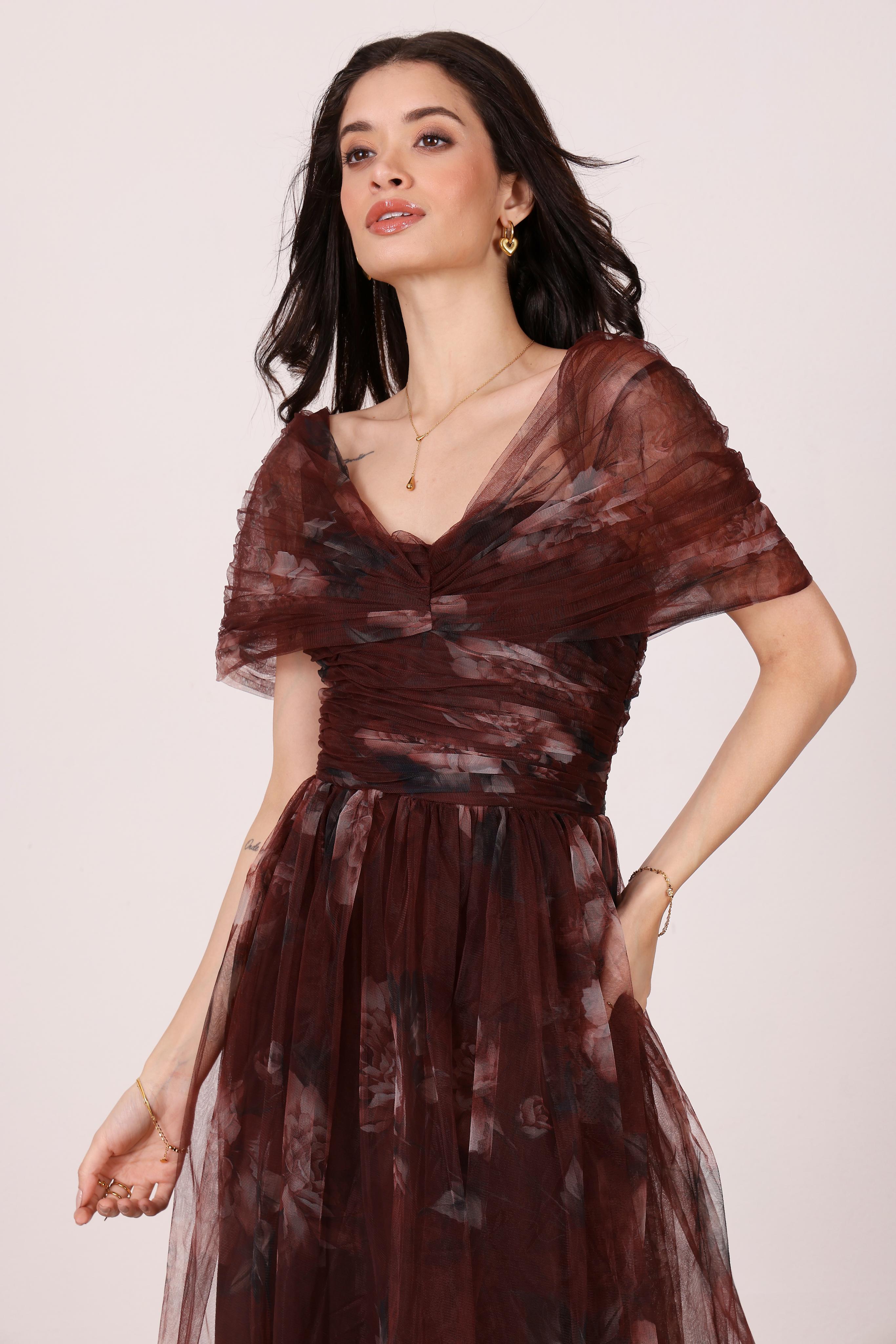 Gillian Maxi Dress in Mocha Plum Floral