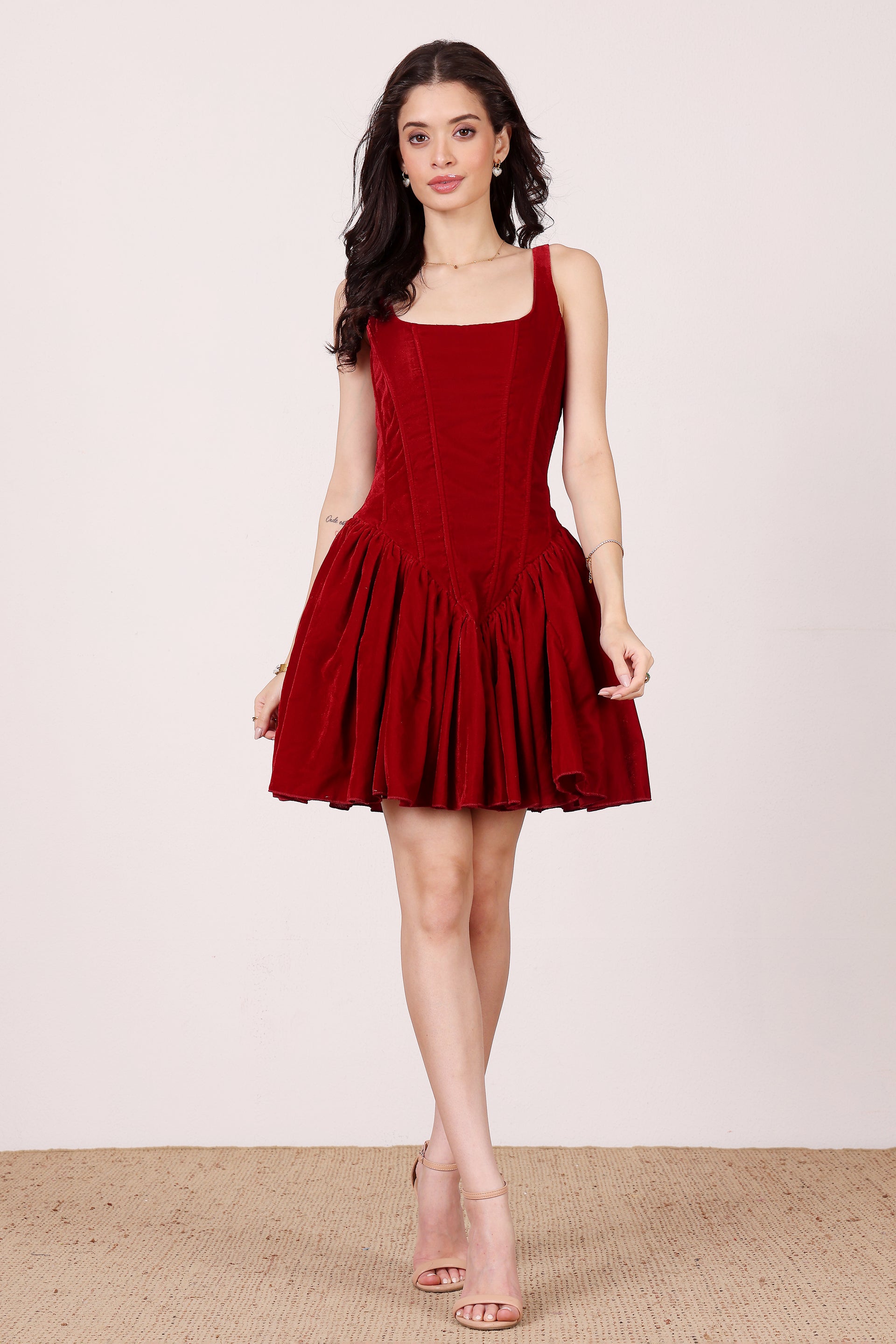 Quest Velvet Corset Mini Dress in Red