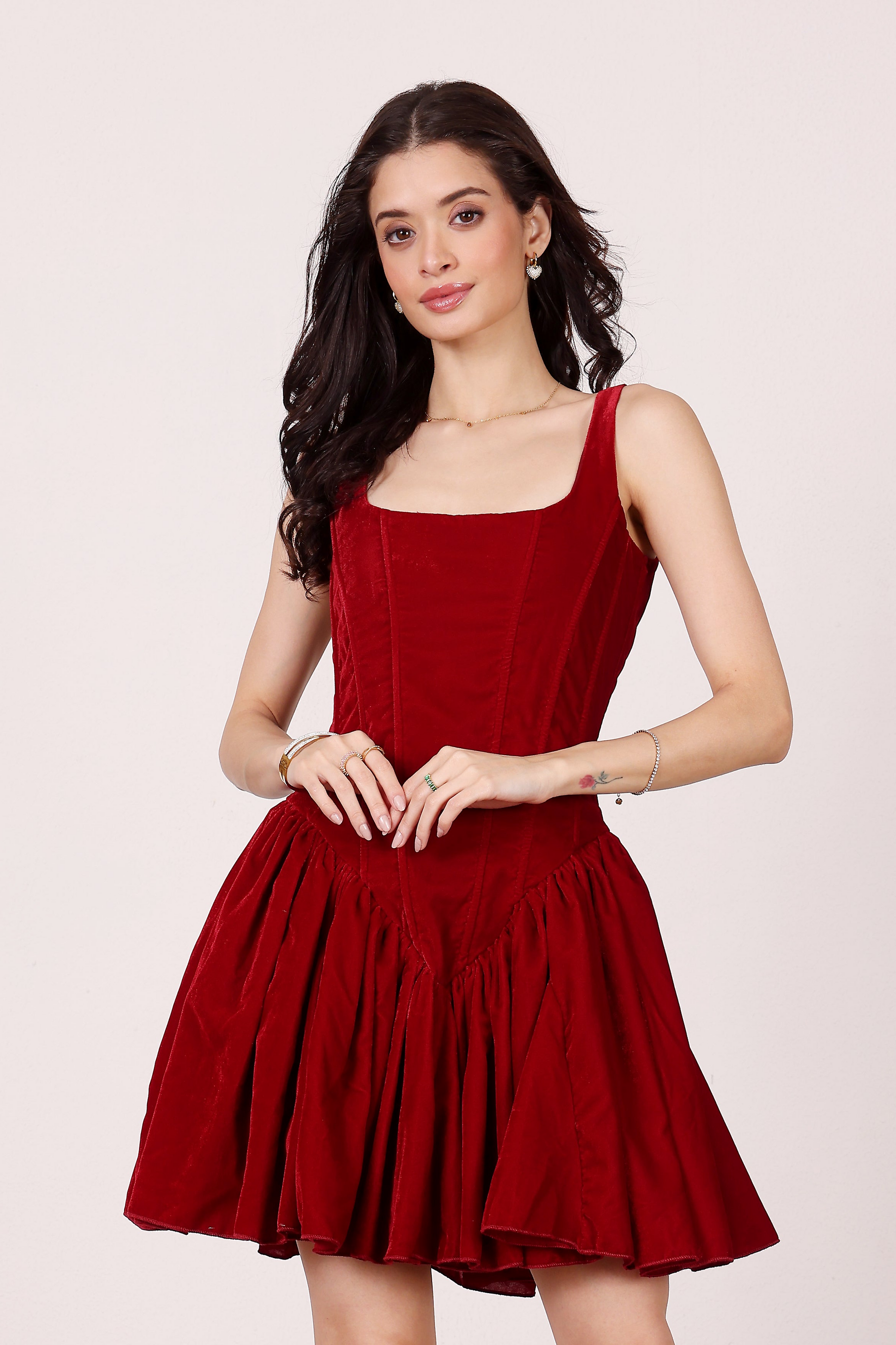 velvet long sleeve corset mini dress Quest Velvet Corset Mini Dress in Red Red / UK8