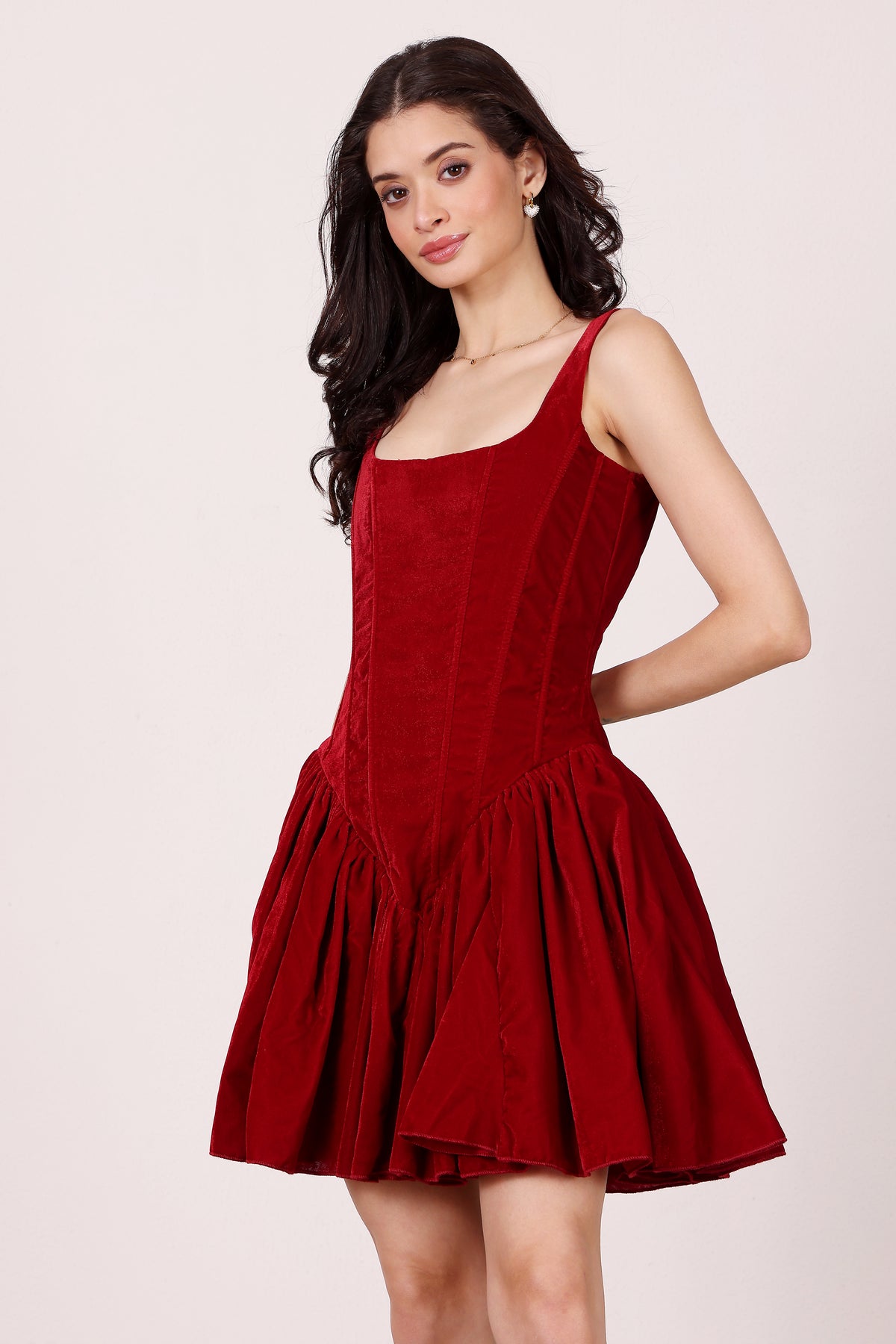 Quest Velvet Corset Mini Dress in Red