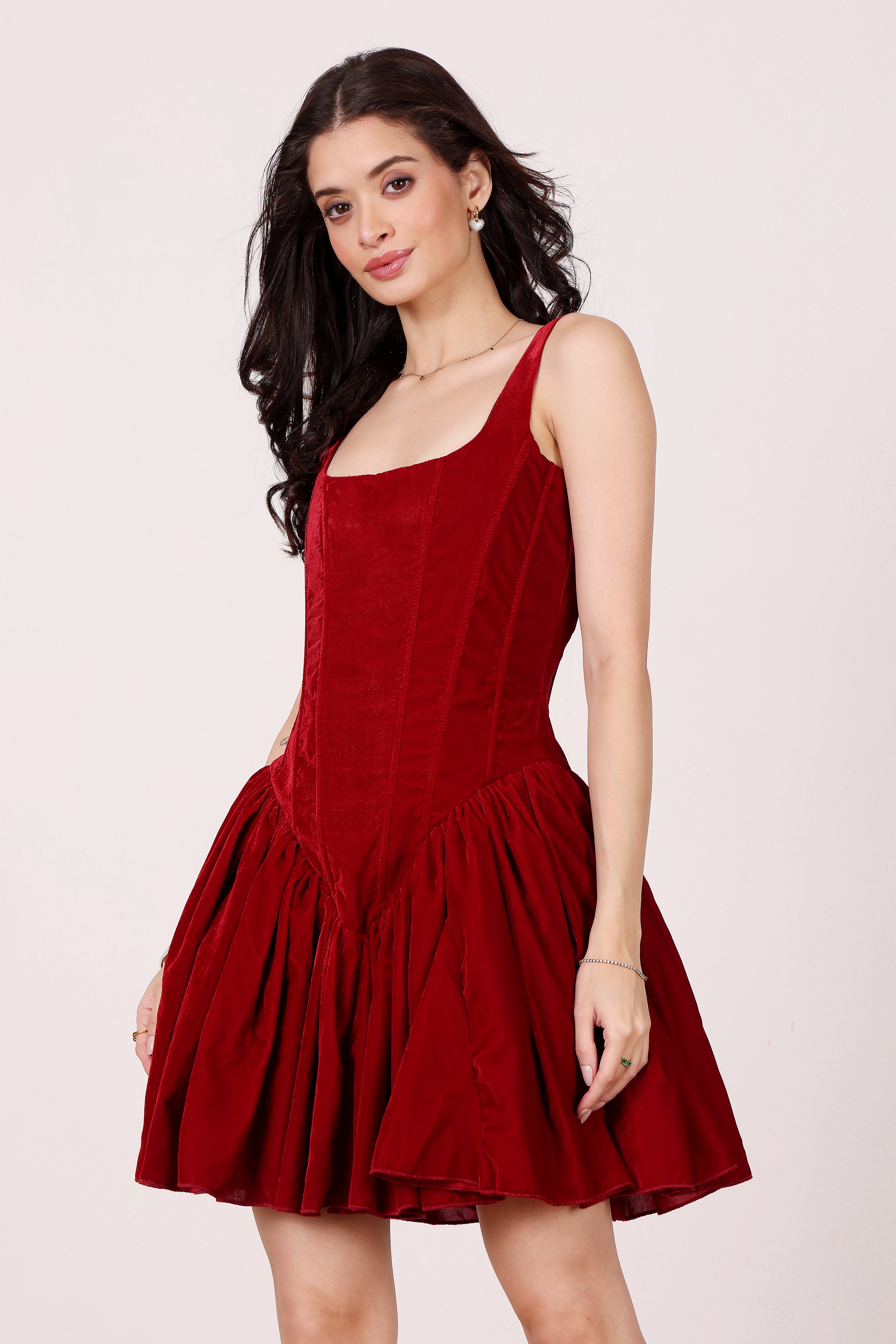 Quest Velvet Corset Mini Dress in Red – Lace & Beads