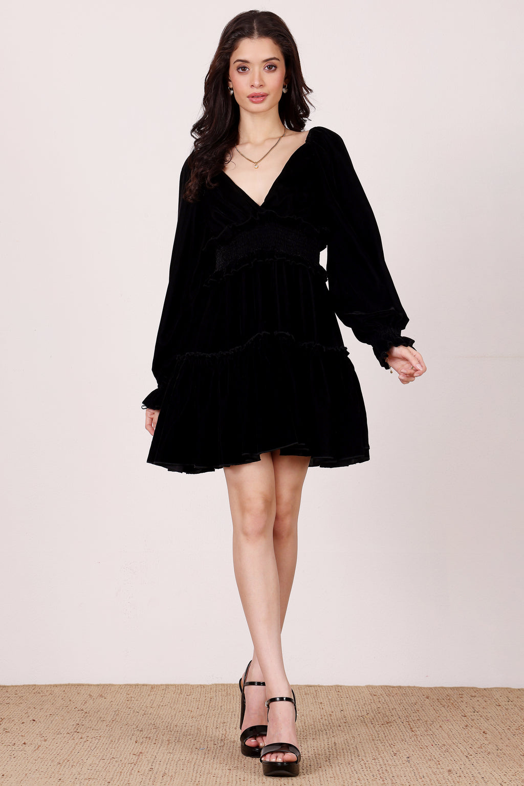 Montana Velvet Mini Dress in Black
