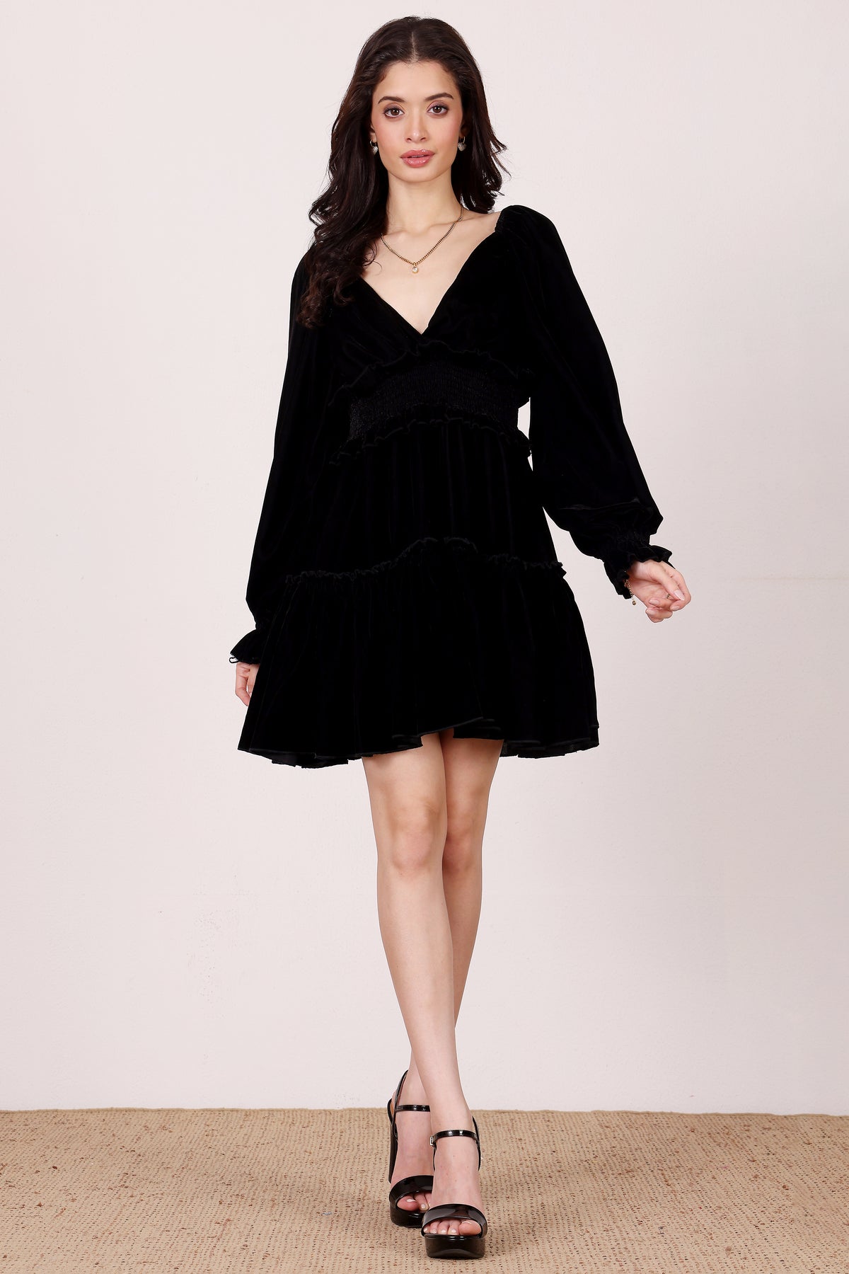 Montana Velvet Mini Dress in Black