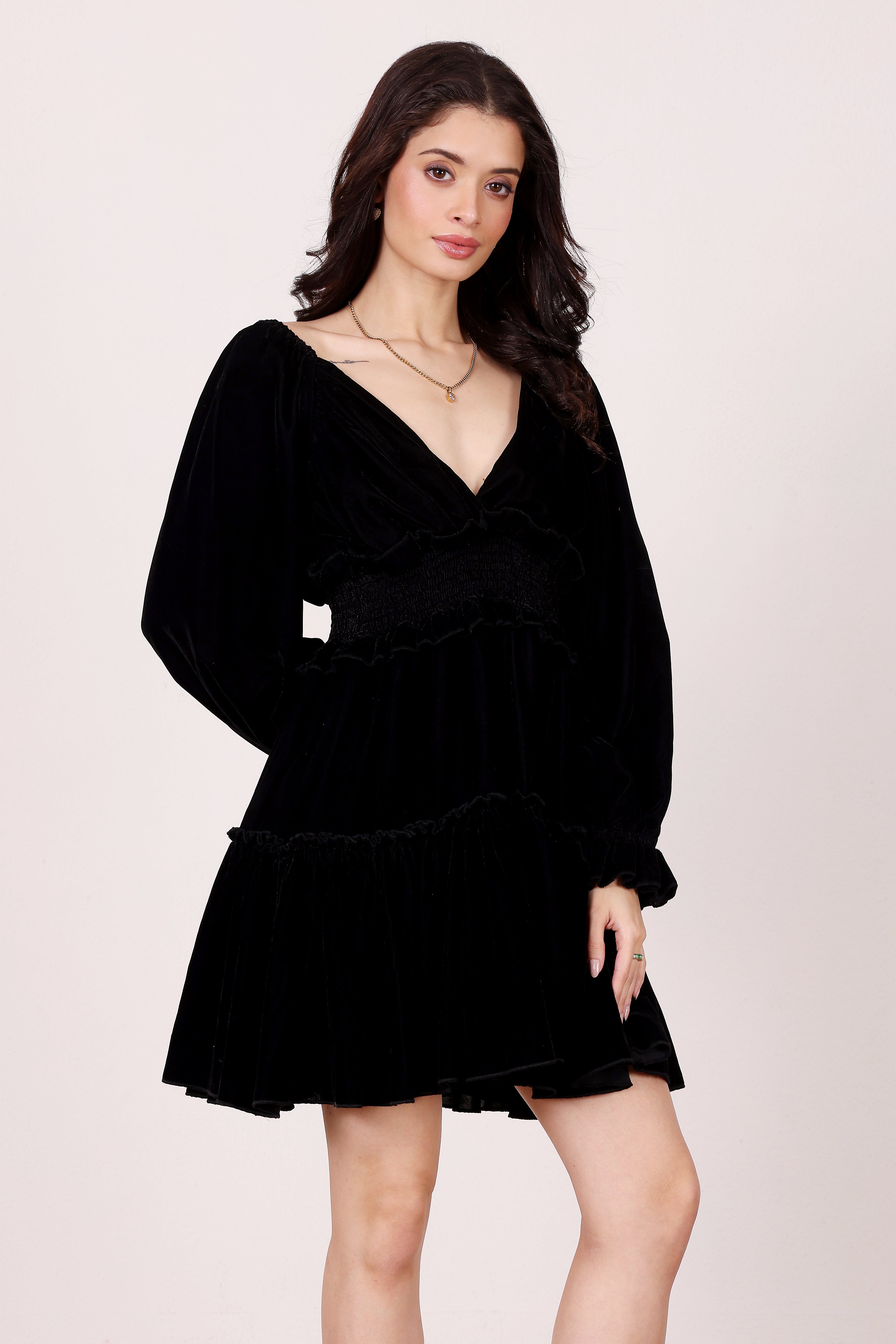 Montana Velvet Mini Dress in Black