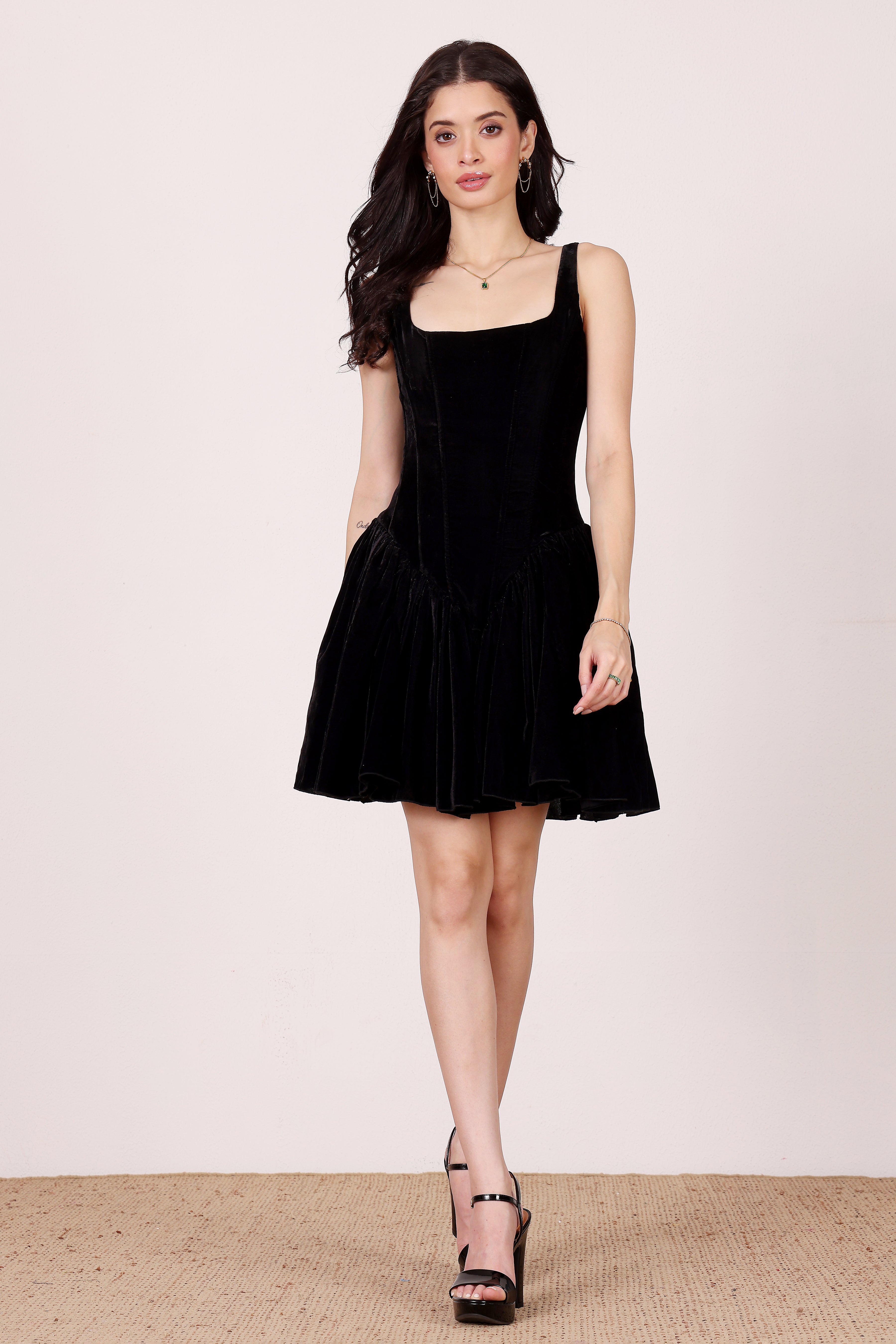 Quest Velvet Corset Mini Dress in Black