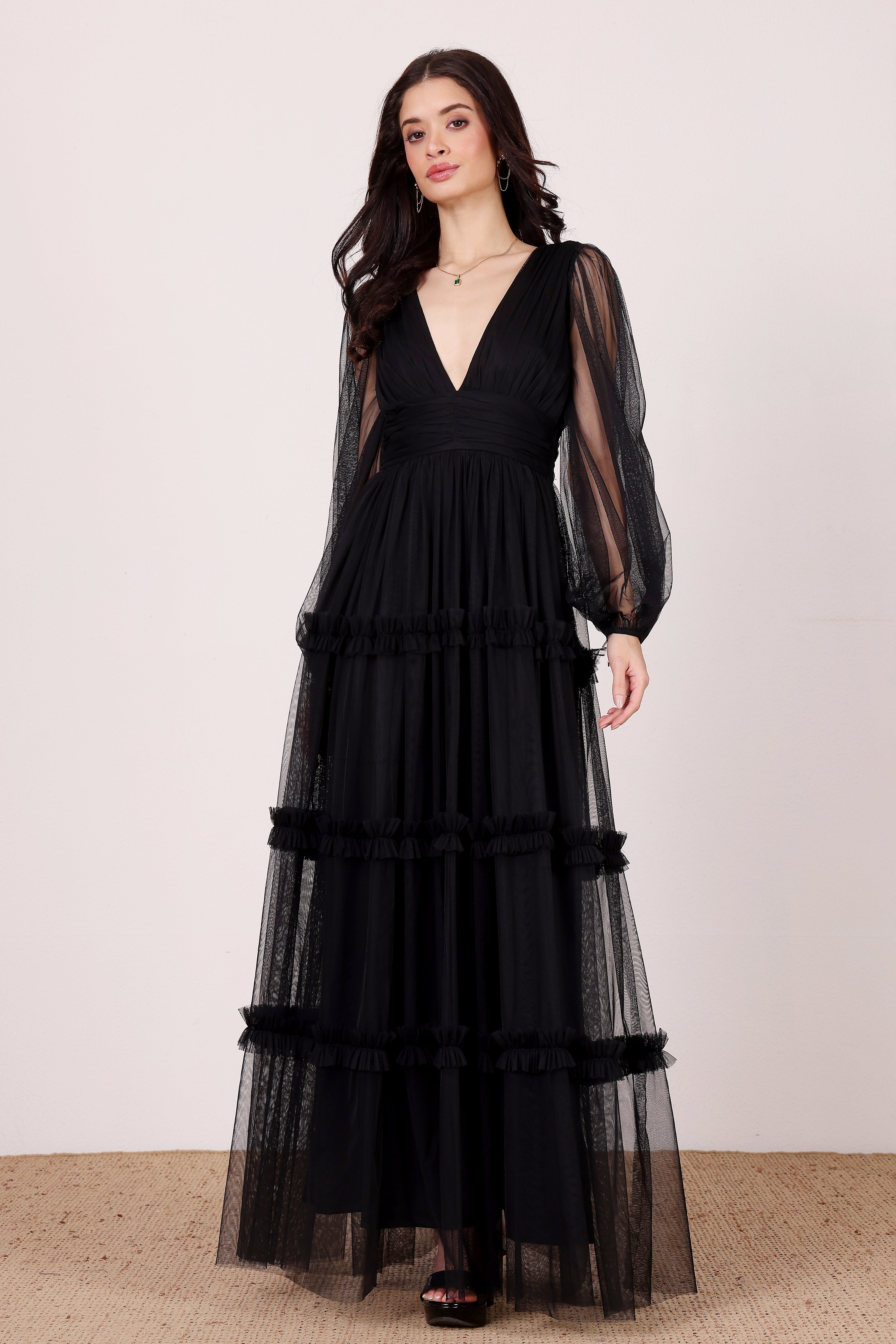 Lydia Maxi Dress in Black – Lace & Beads