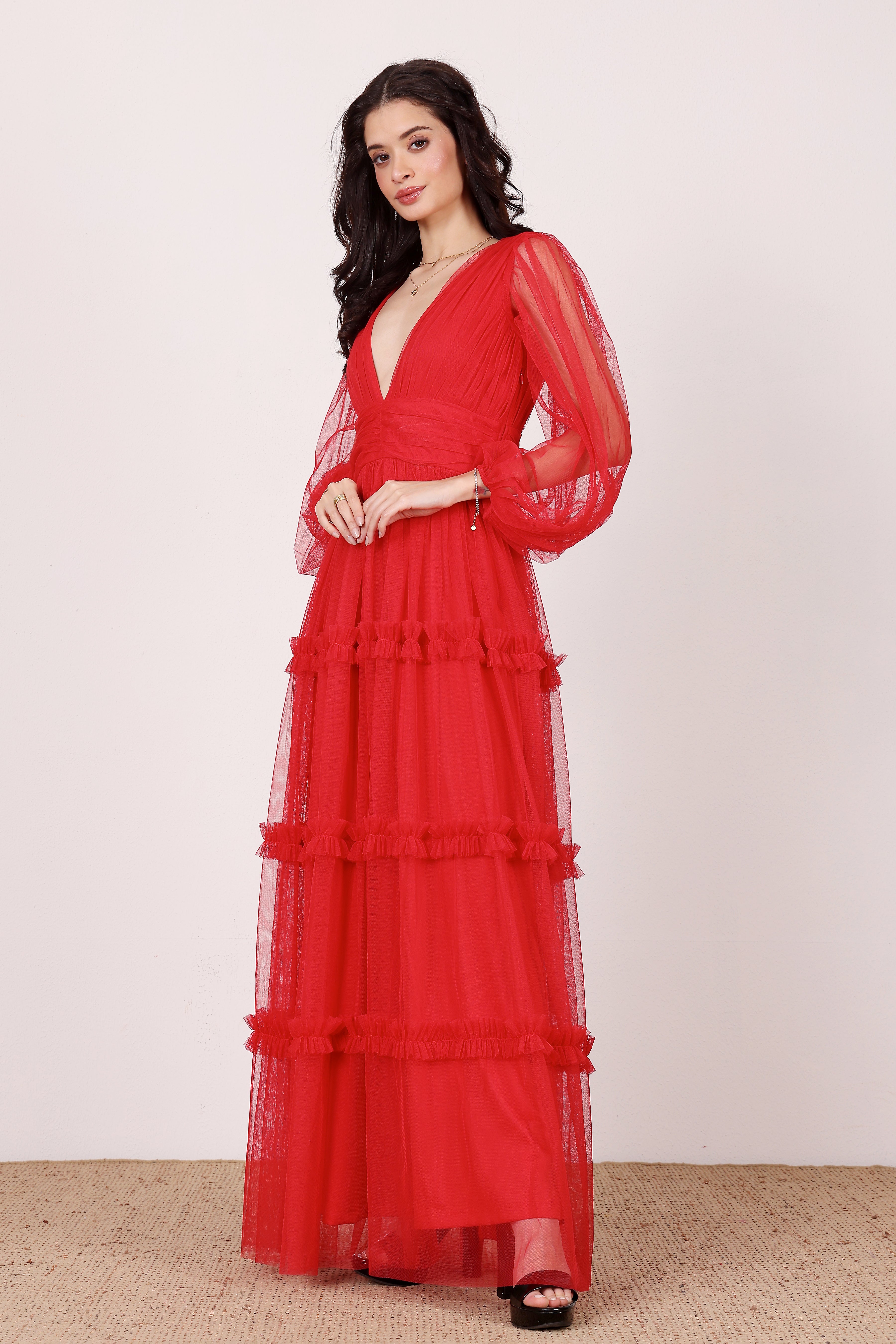 Lydia Maxi Dress in Red – Lace & Beads