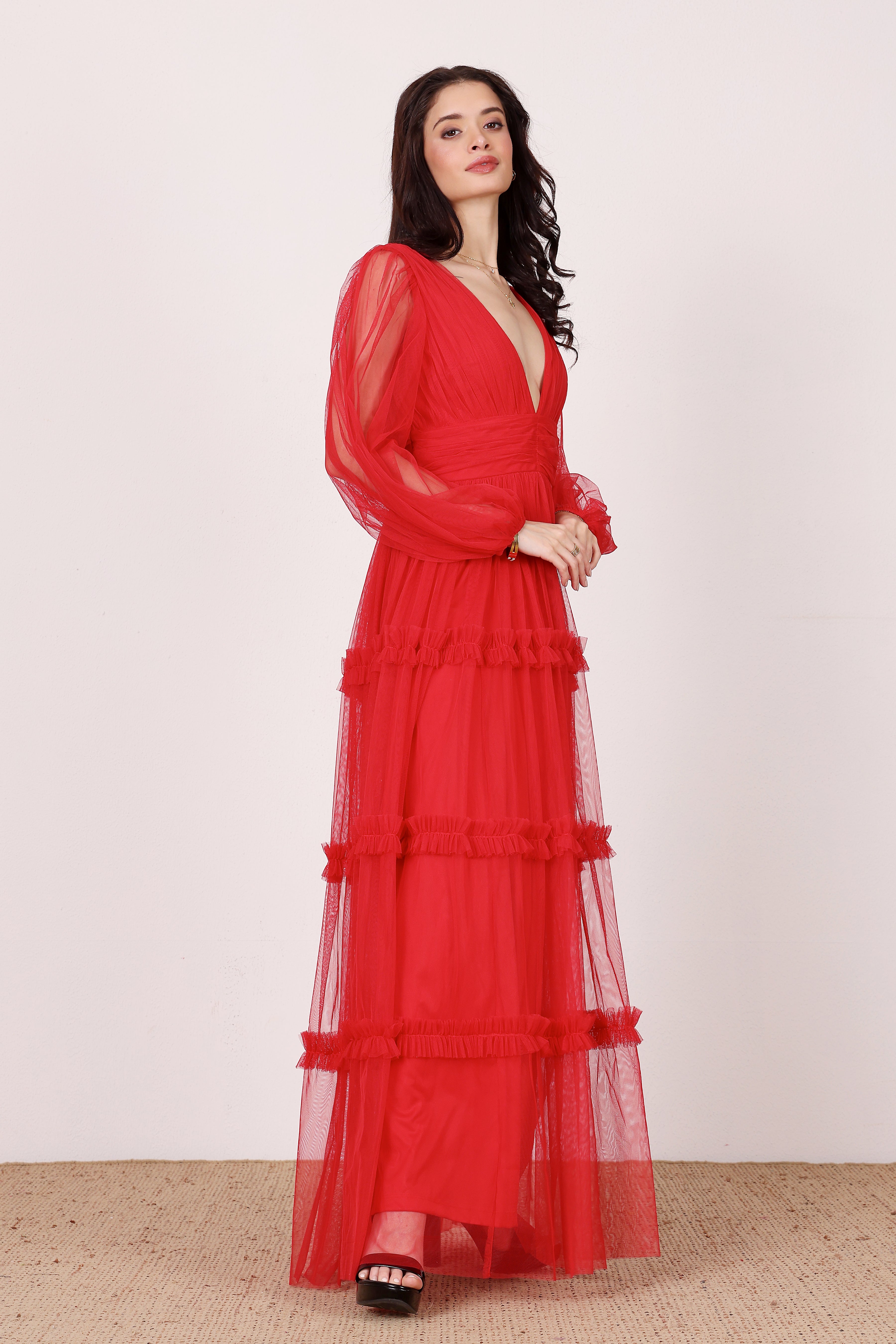 Lydia Maxi Dress in Red – Lace & Beads