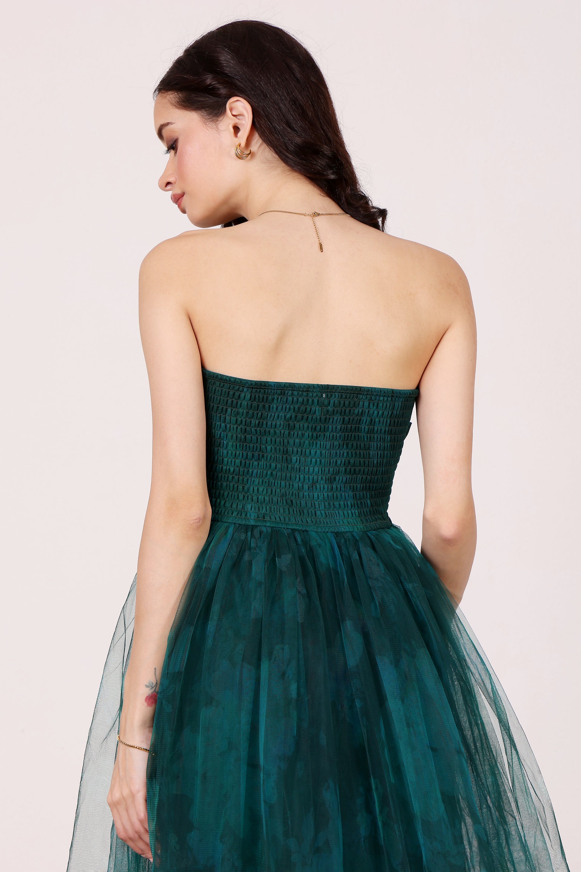 Nusrat Tulle Midi Dress in Jade Green Floral