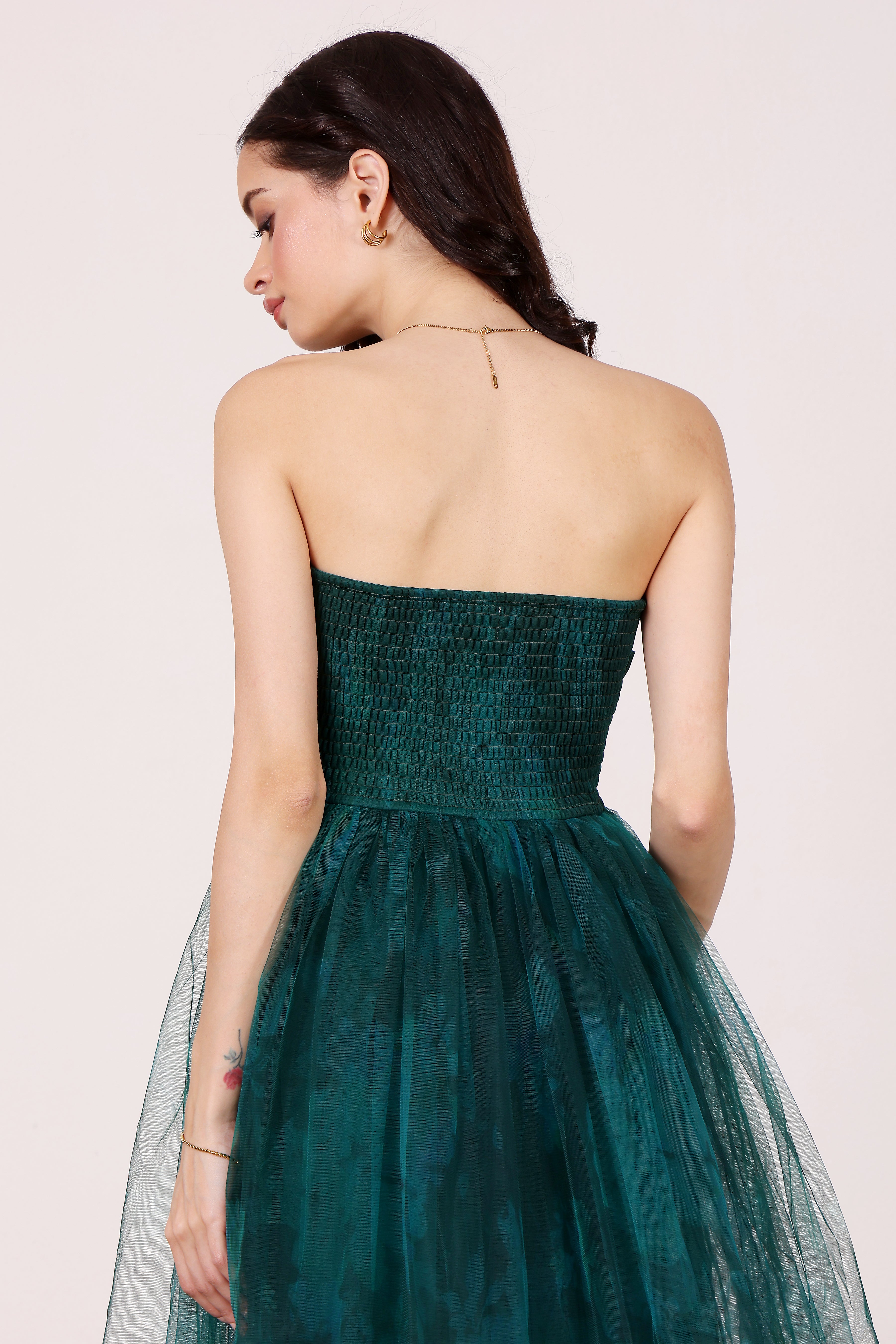 Nusrat Tulle Midi Dress in Jade Green Floral
