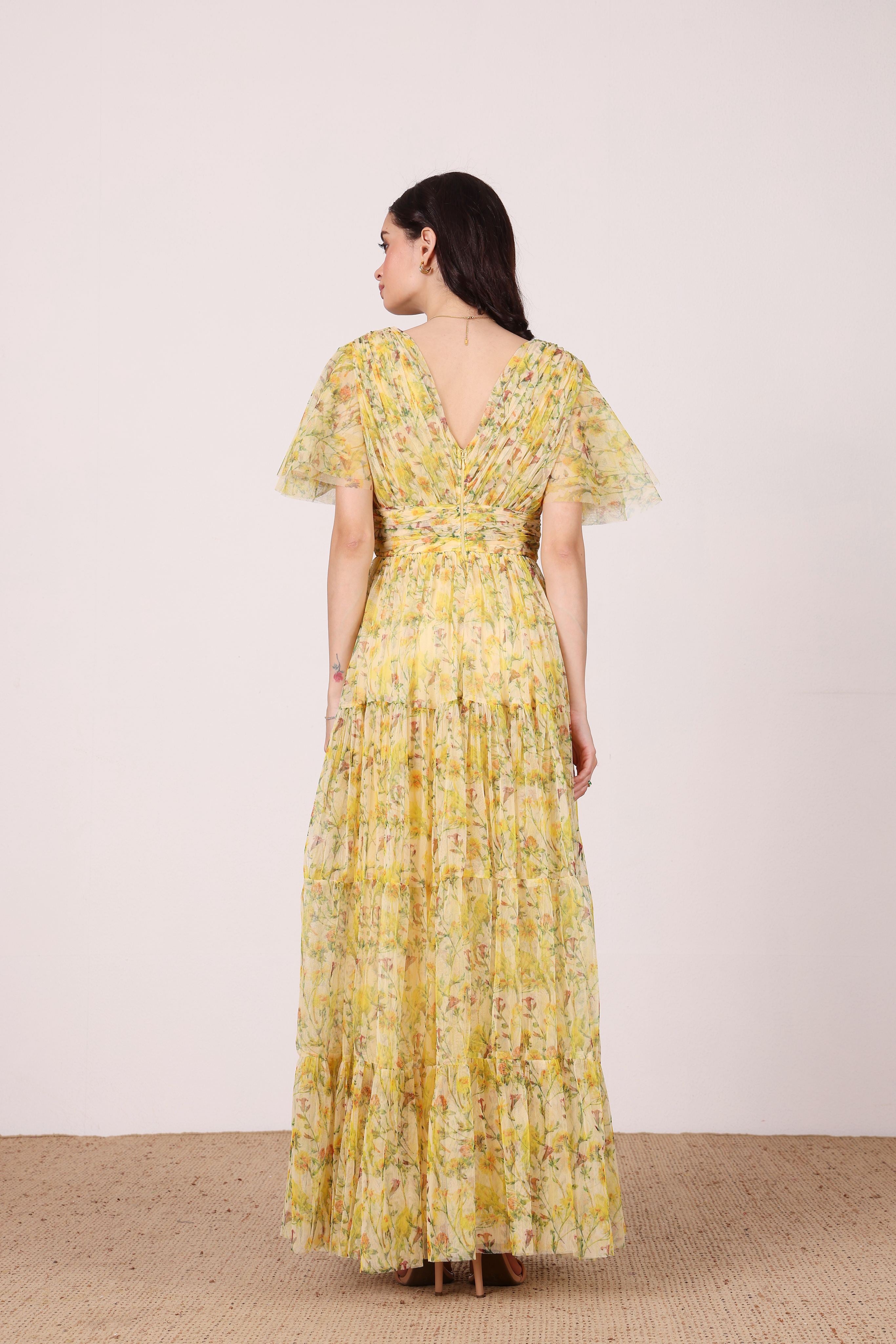 Nelaney Maxi Dress in Yellow Floral