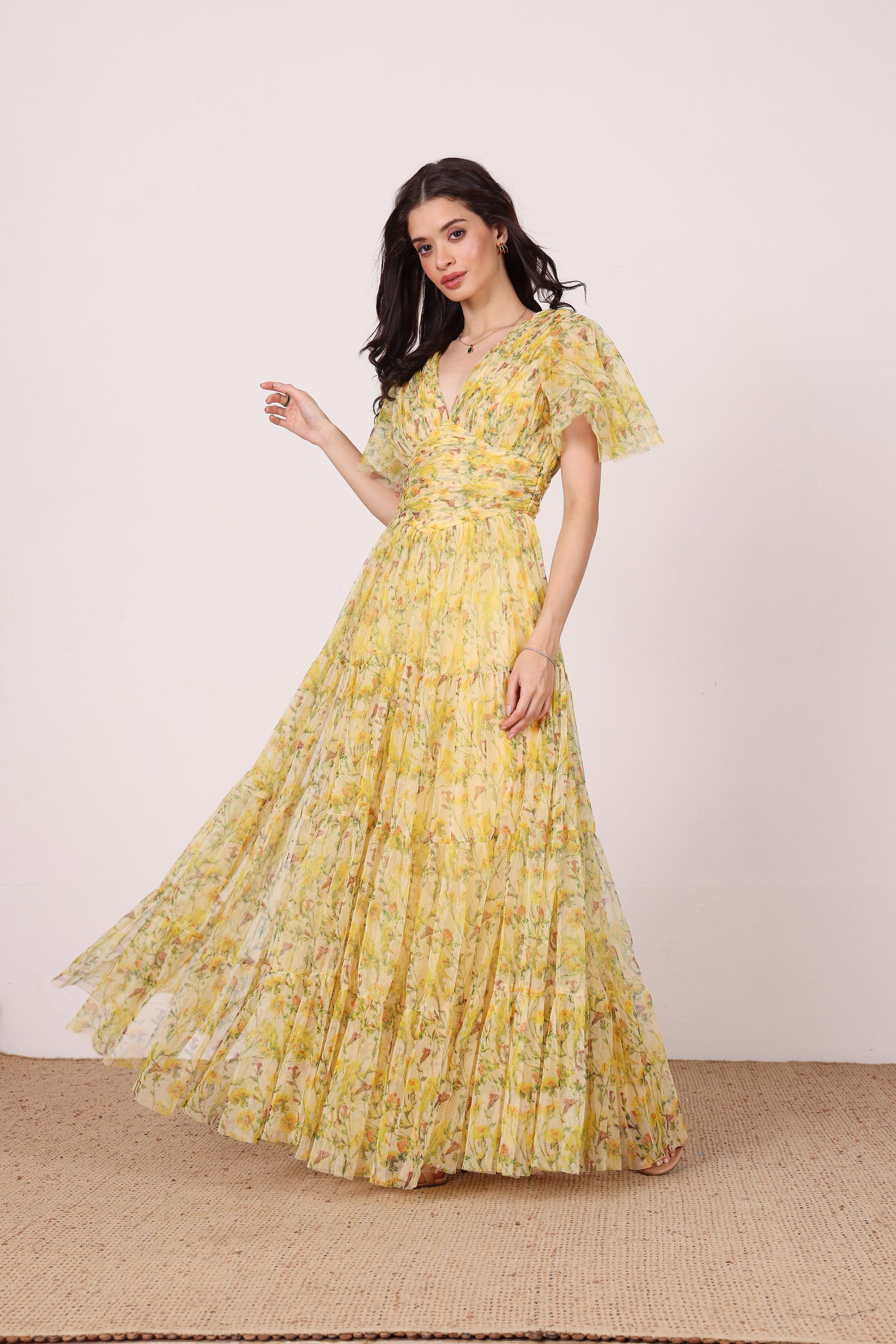 Nelaney Maxi Dress in Yellow Floral