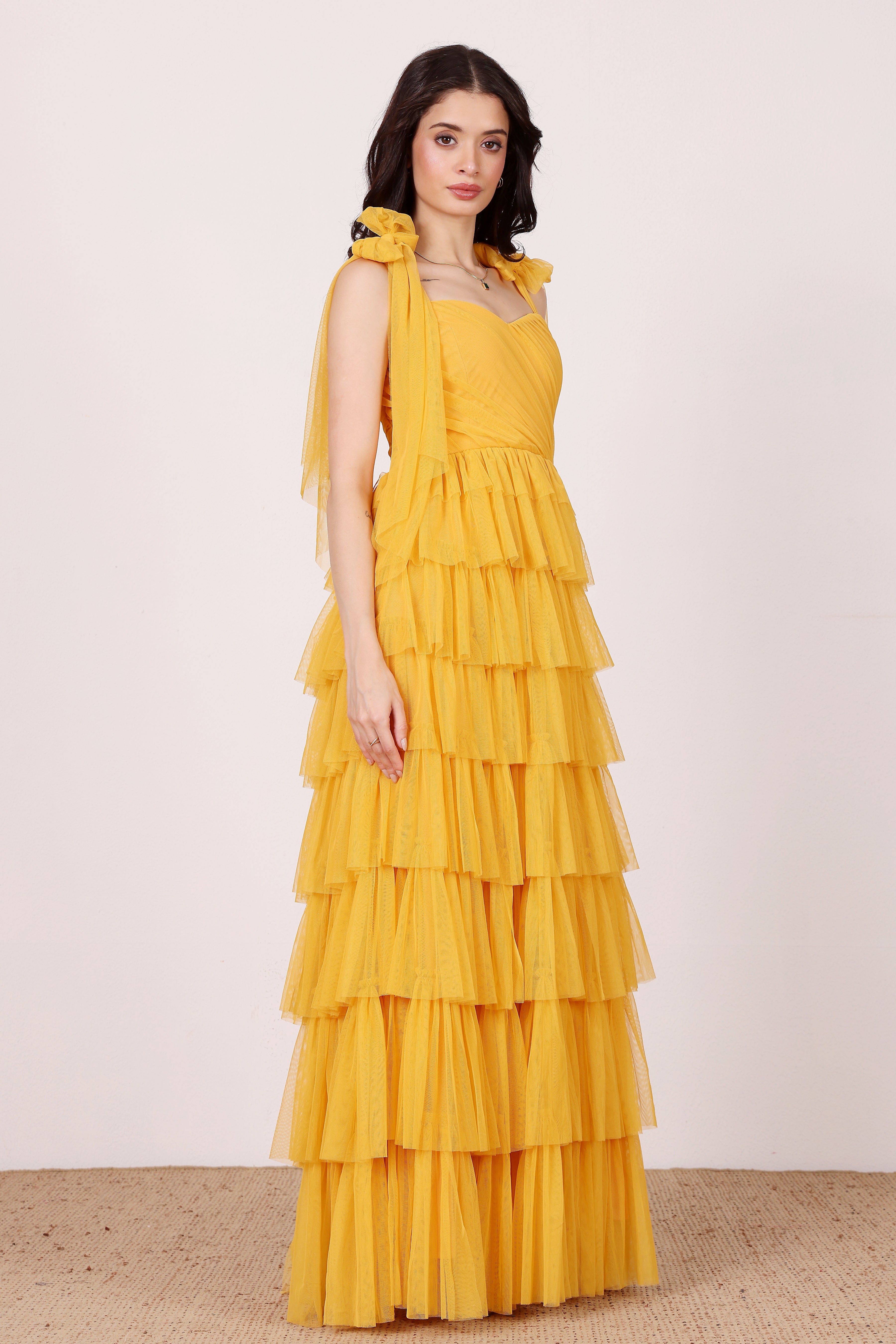 Ophelia Butterscotch Maxi Dress with Tie Detail