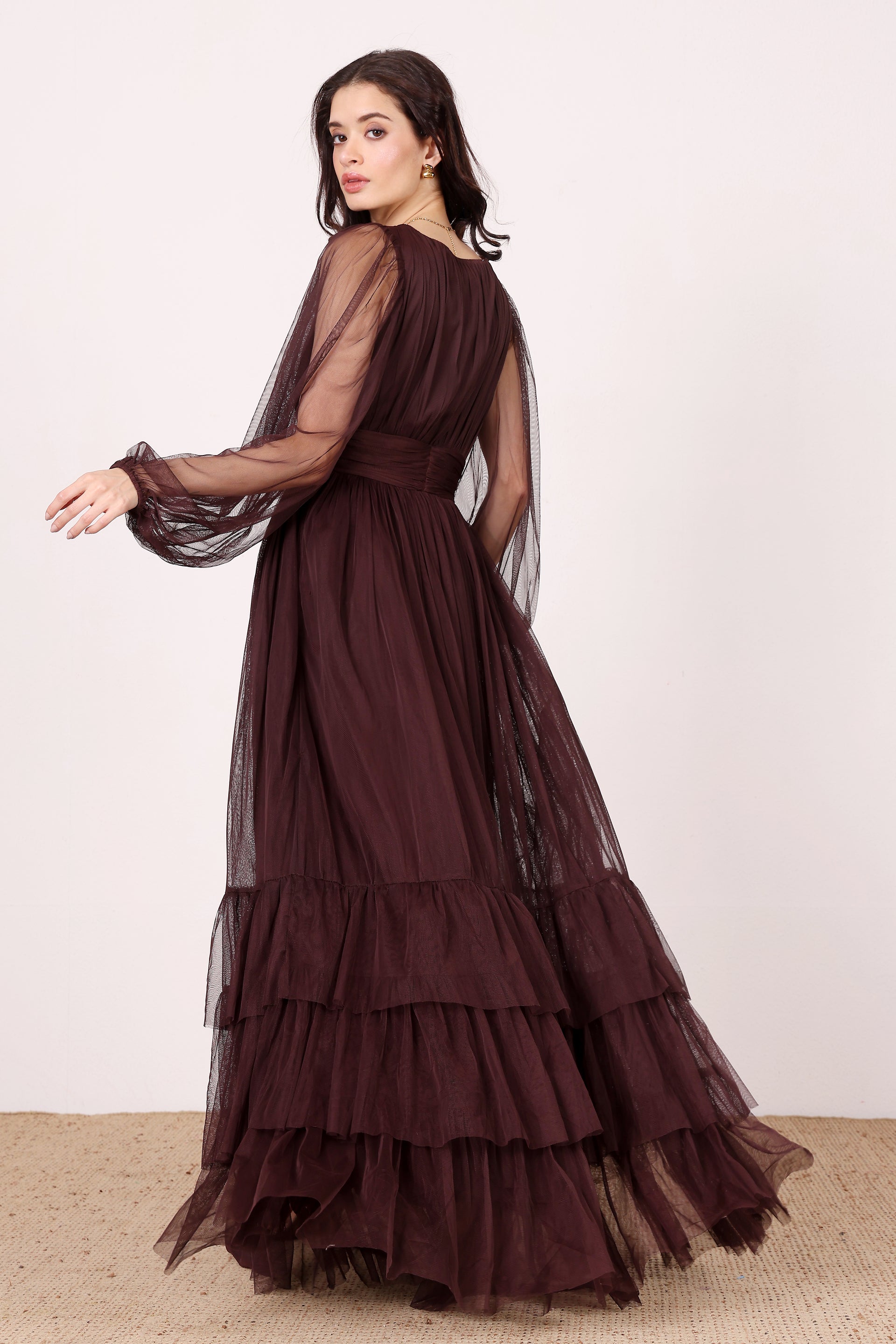 Long Sleeve Madison Maxi Dress in Chocolate Plum
