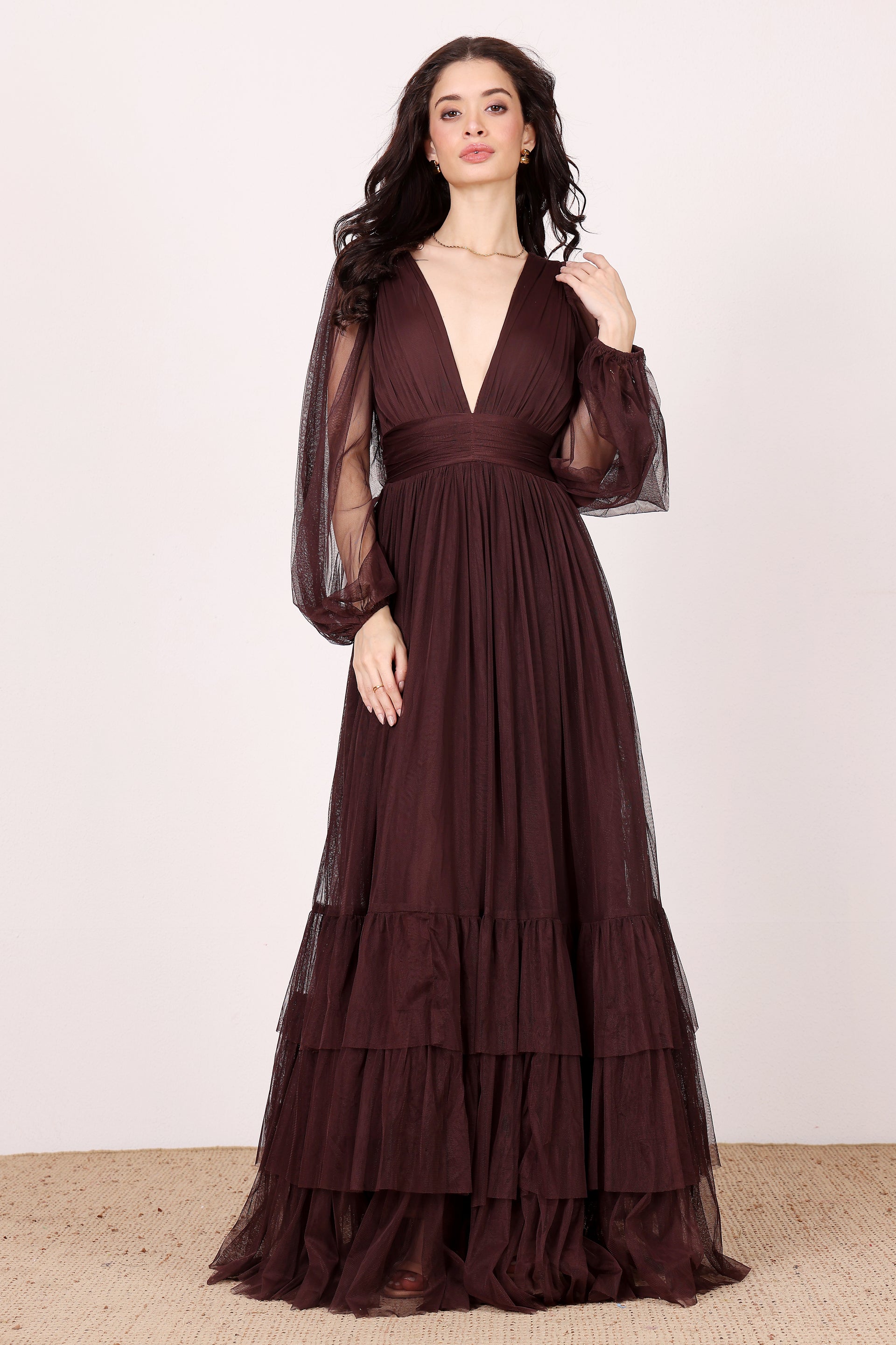 Long Sleeve Madison Maxi Dress in Chocolate Plum