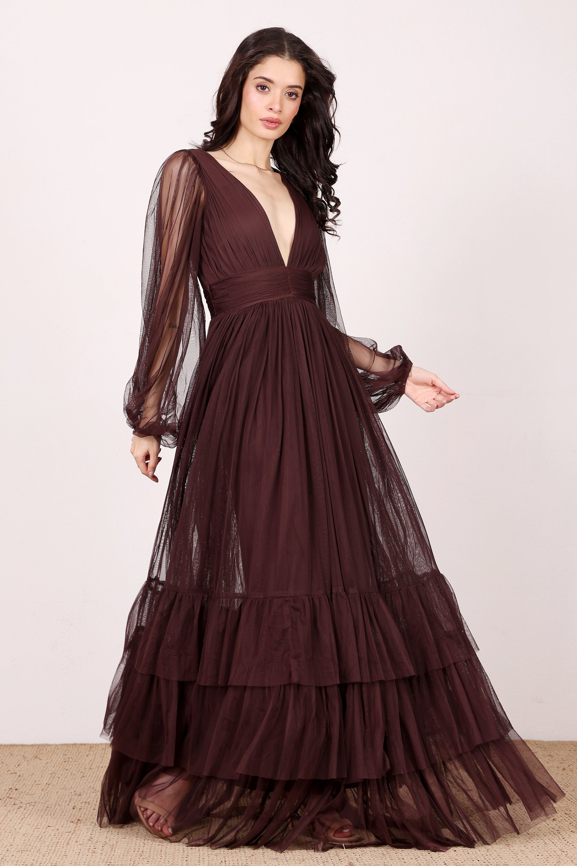 Long Sleeve Madison Maxi Dress in Chocolate Plum