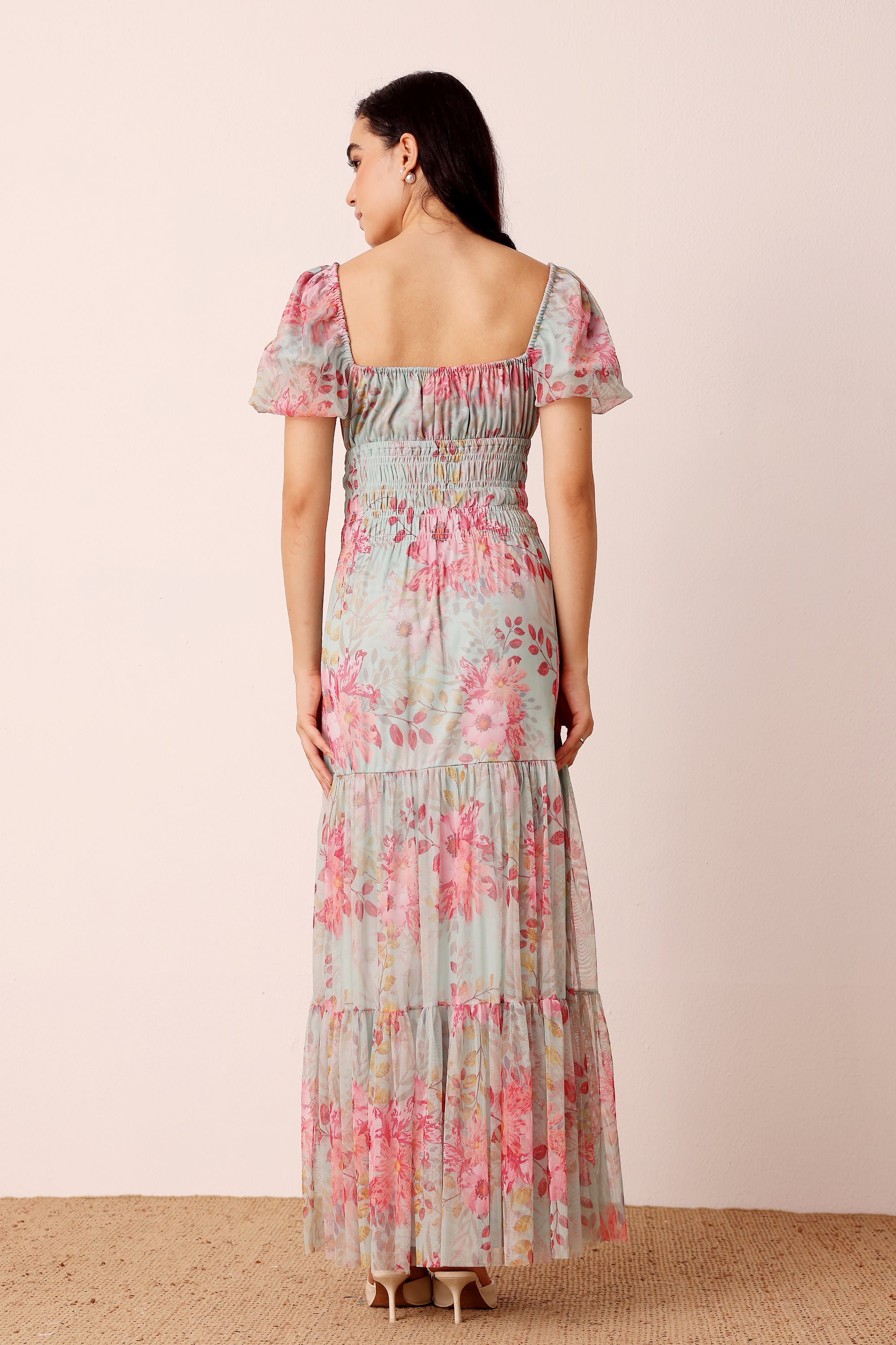 Noore Maxi Dress in Mint Floral