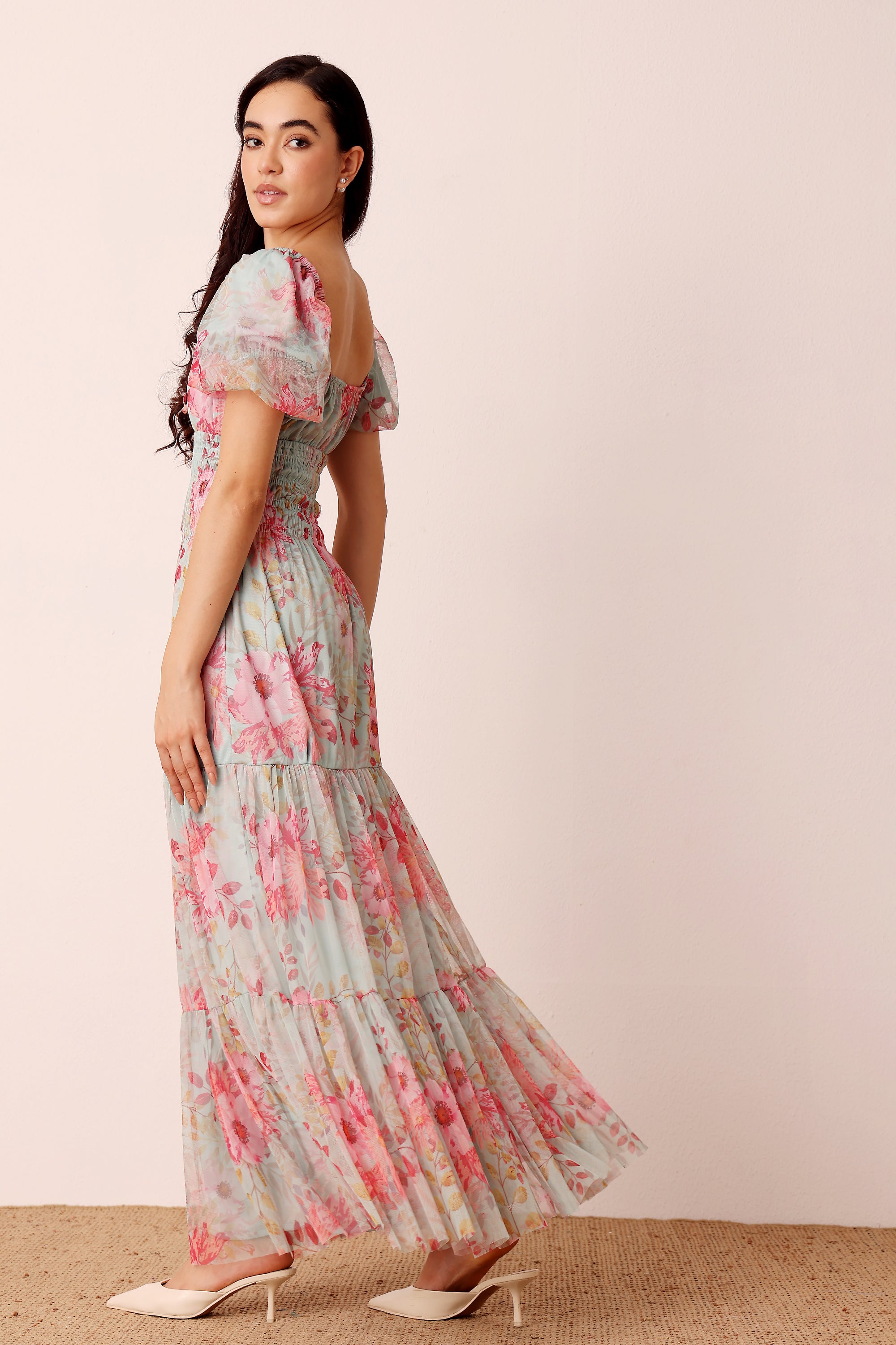 Noore Maxi Dress in Mint Floral