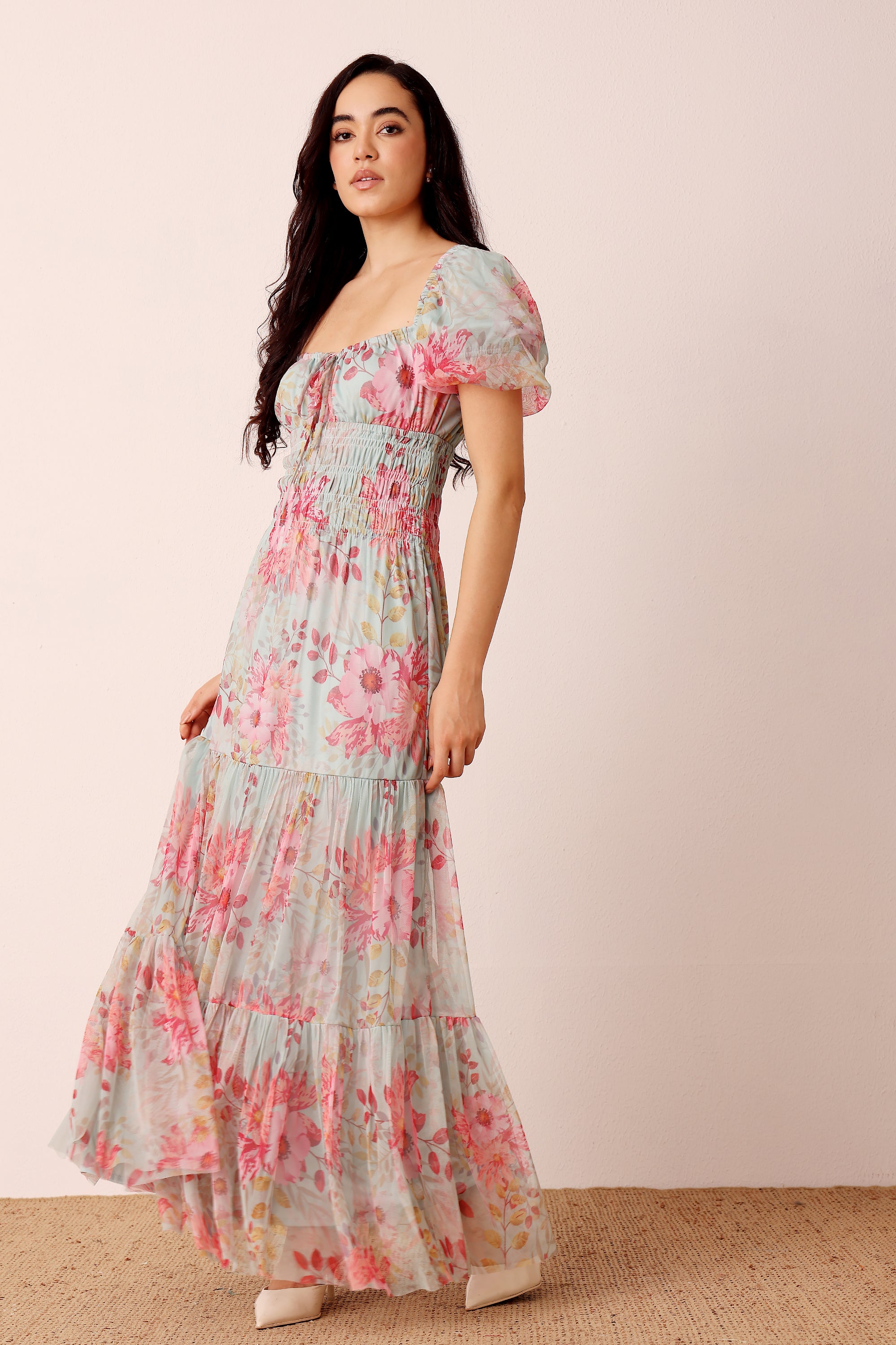 Noore Maxi Dress in Mint Floral