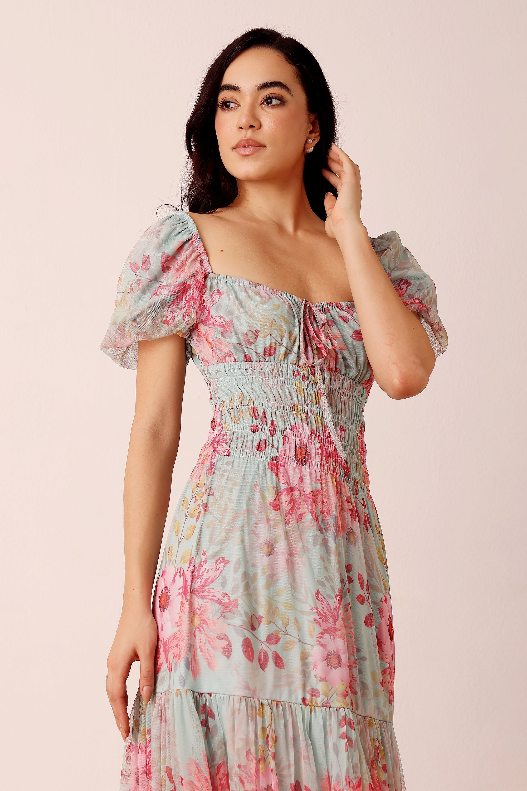 Noore Maxi Dress in Mint Floral