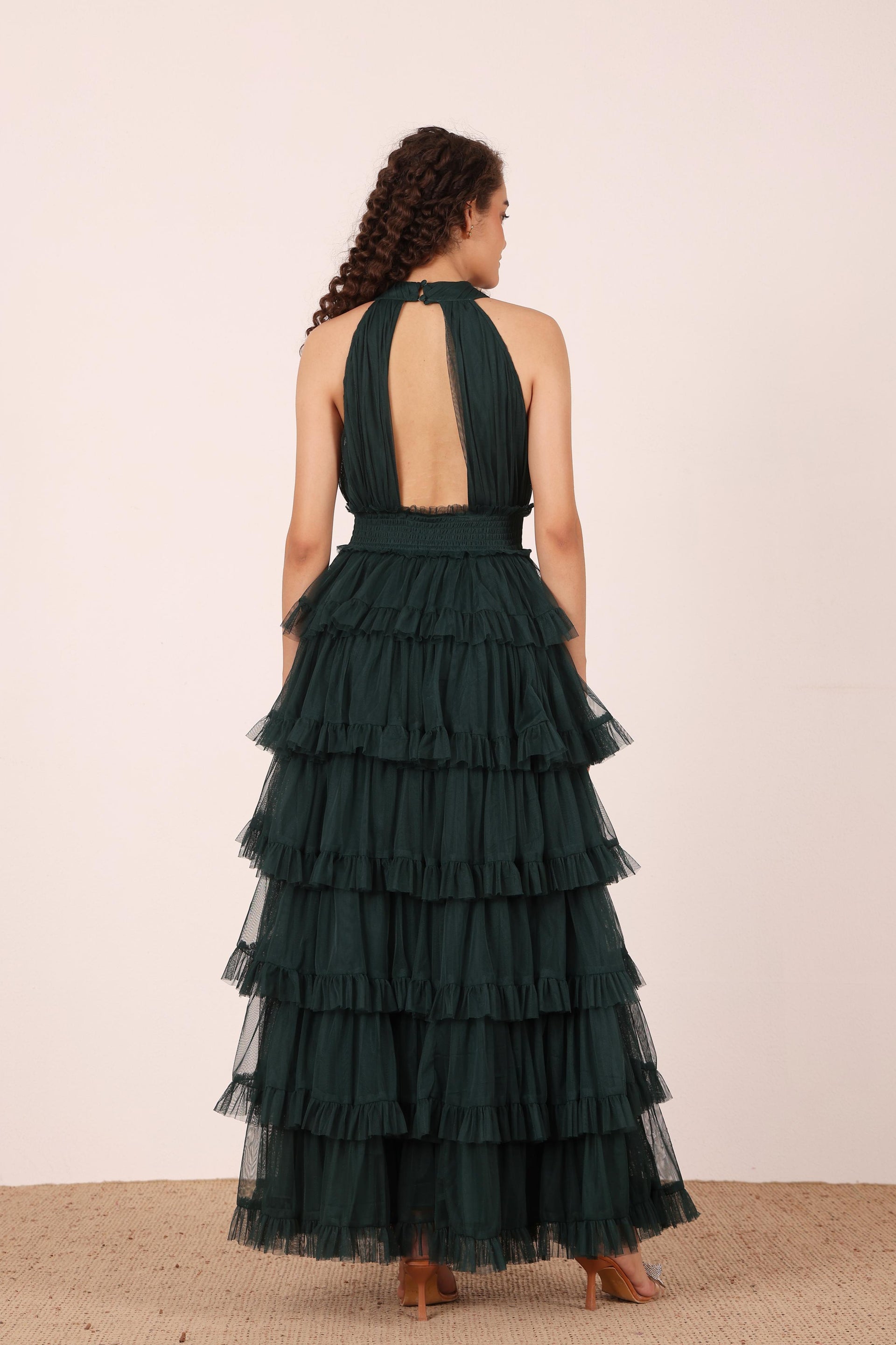 Lucerne High Neck Maxi Dress in Emerald Green