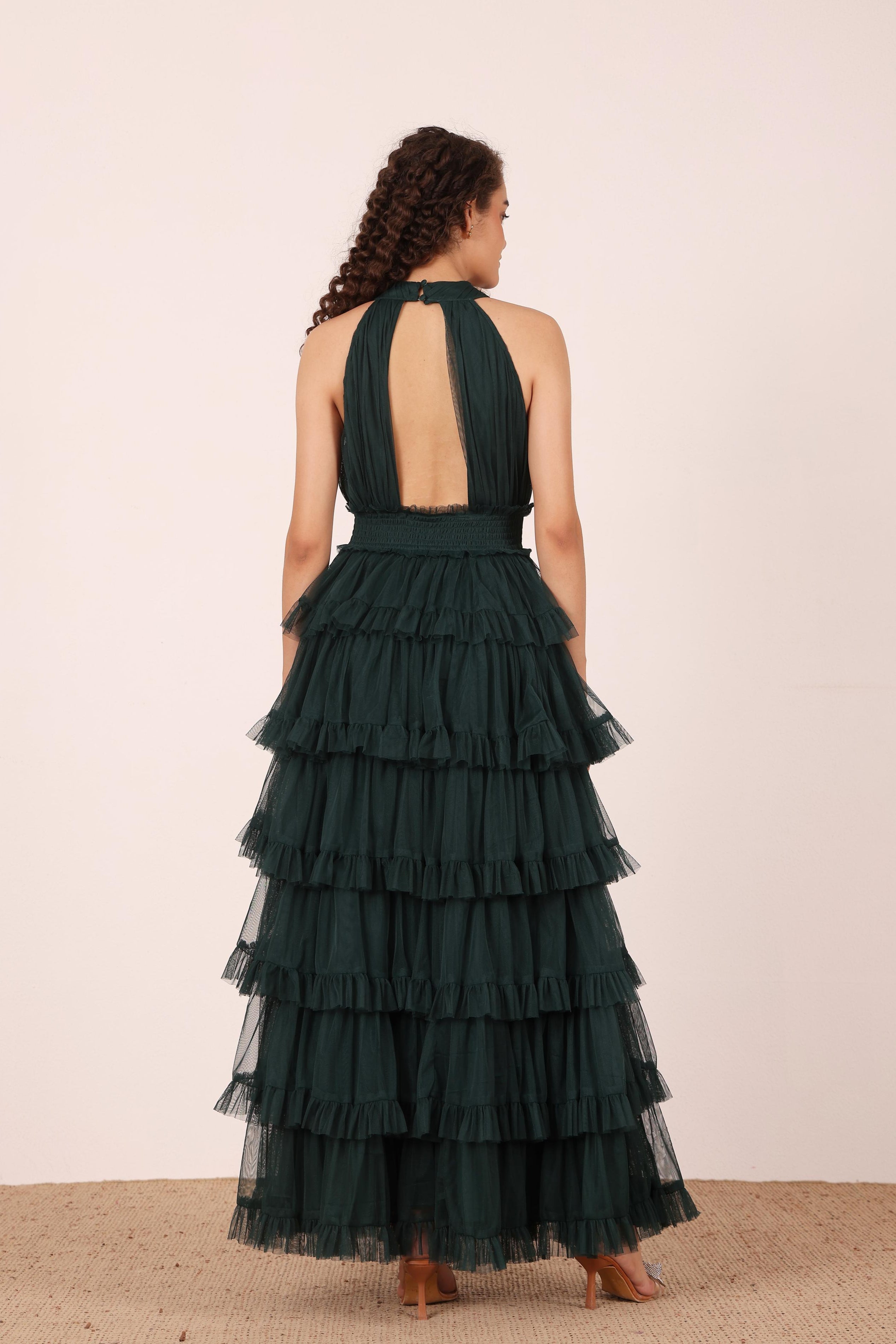 Lucerne High Neck Maxi Dress in Emerald Green