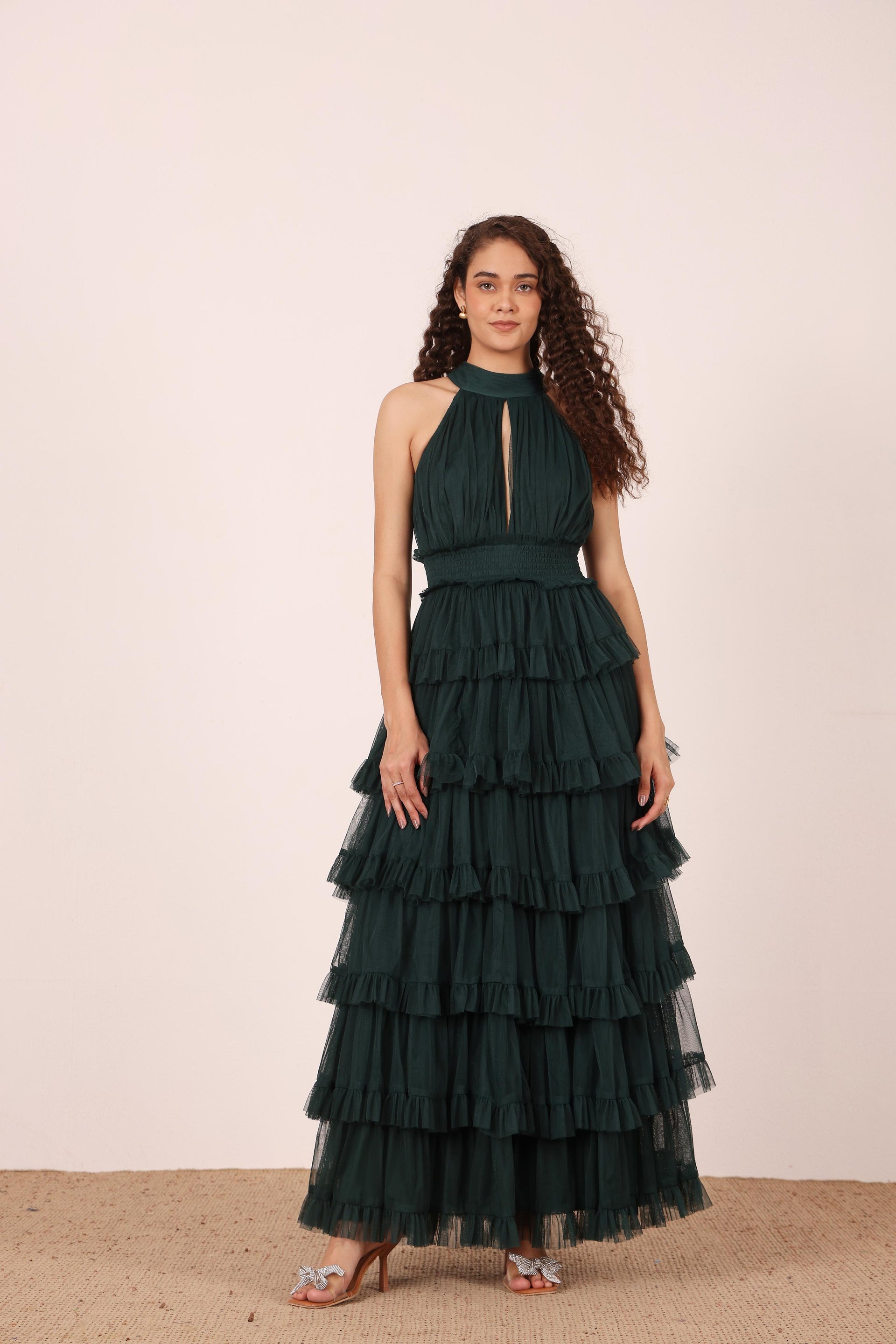 Lucerne High Neck Maxi Dress in Emerald Green