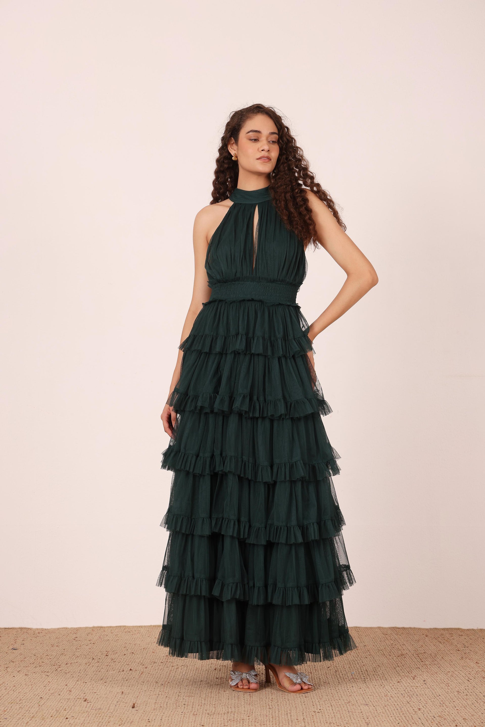 Lucerne High Neck Maxi Dress in Emerald Green