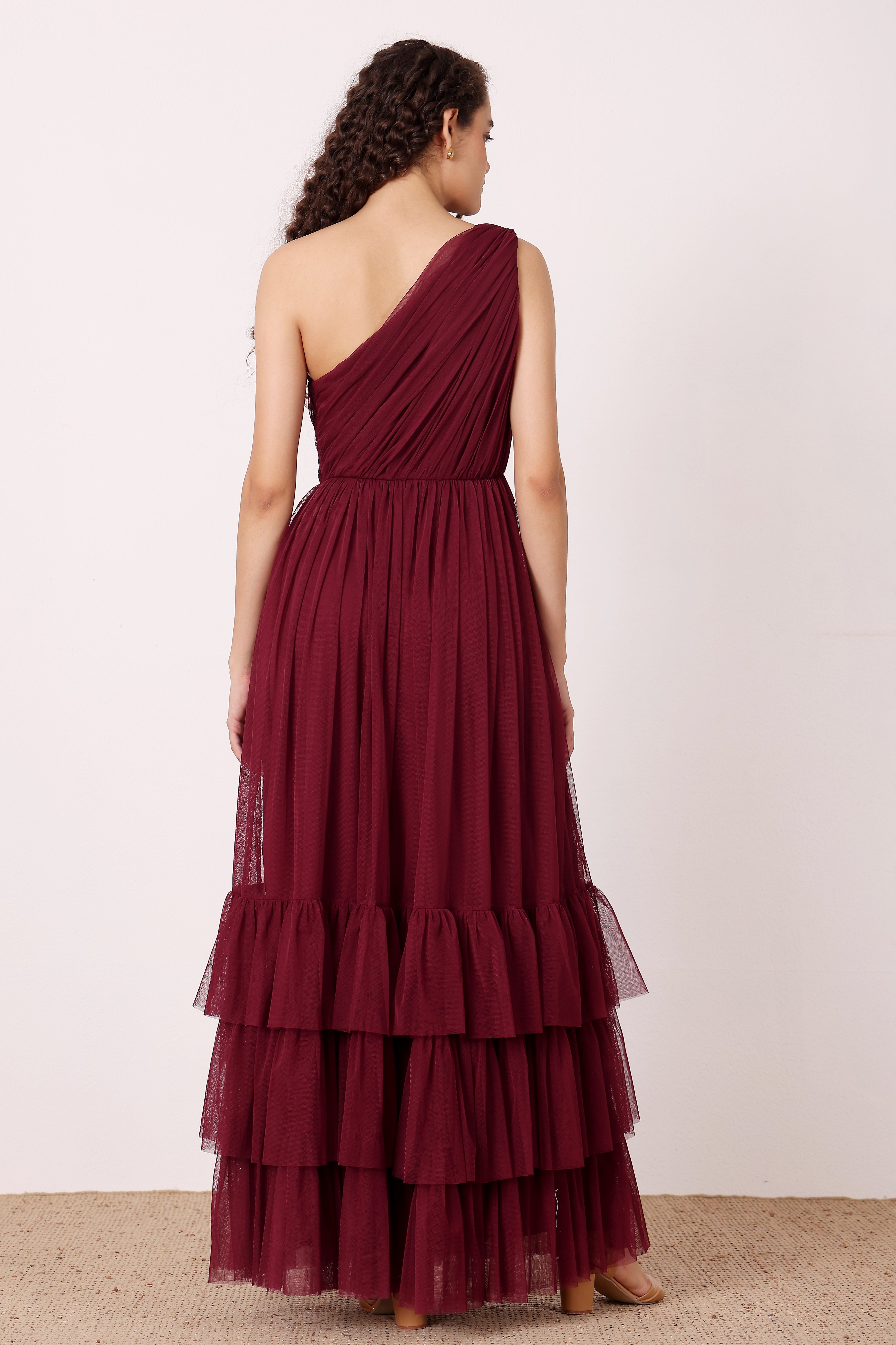 Nicolette One Shoulder Maxi Dress in Wine