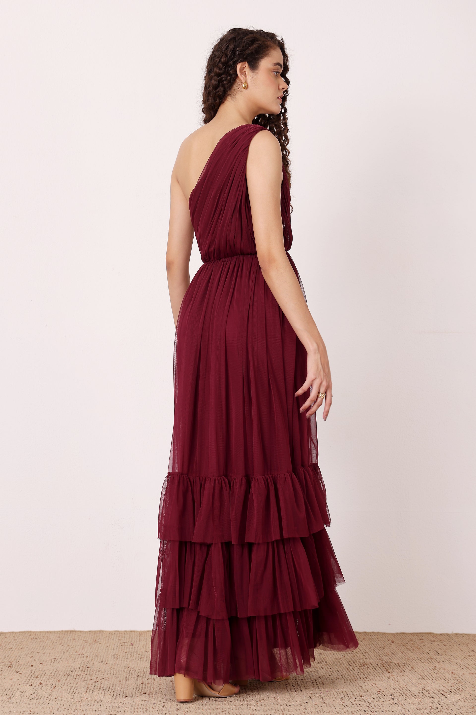 Nicolette One Shoulder Maxi Dress in Wine