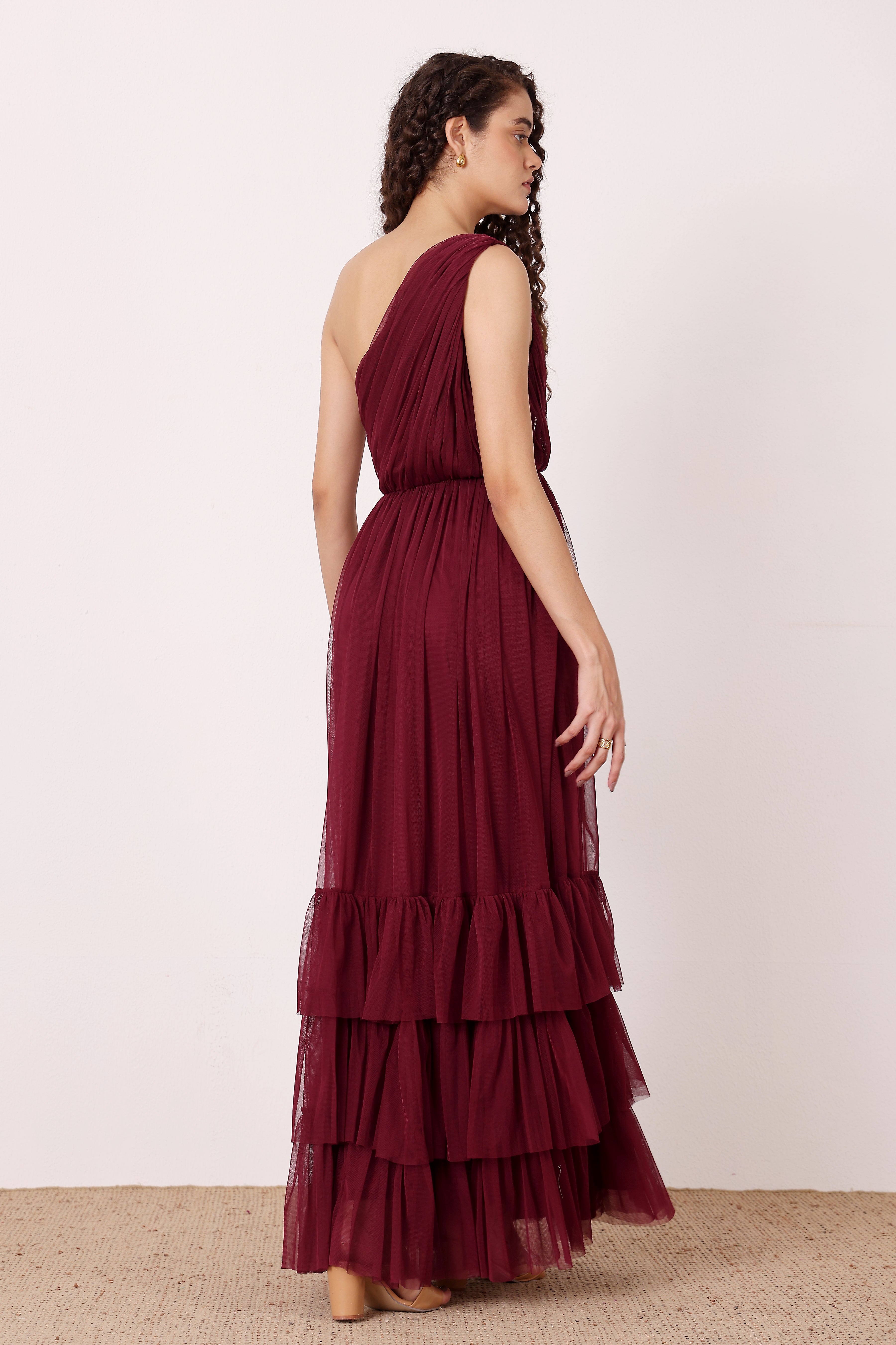Nicolette One Shoulder Maxi Dress in Wine