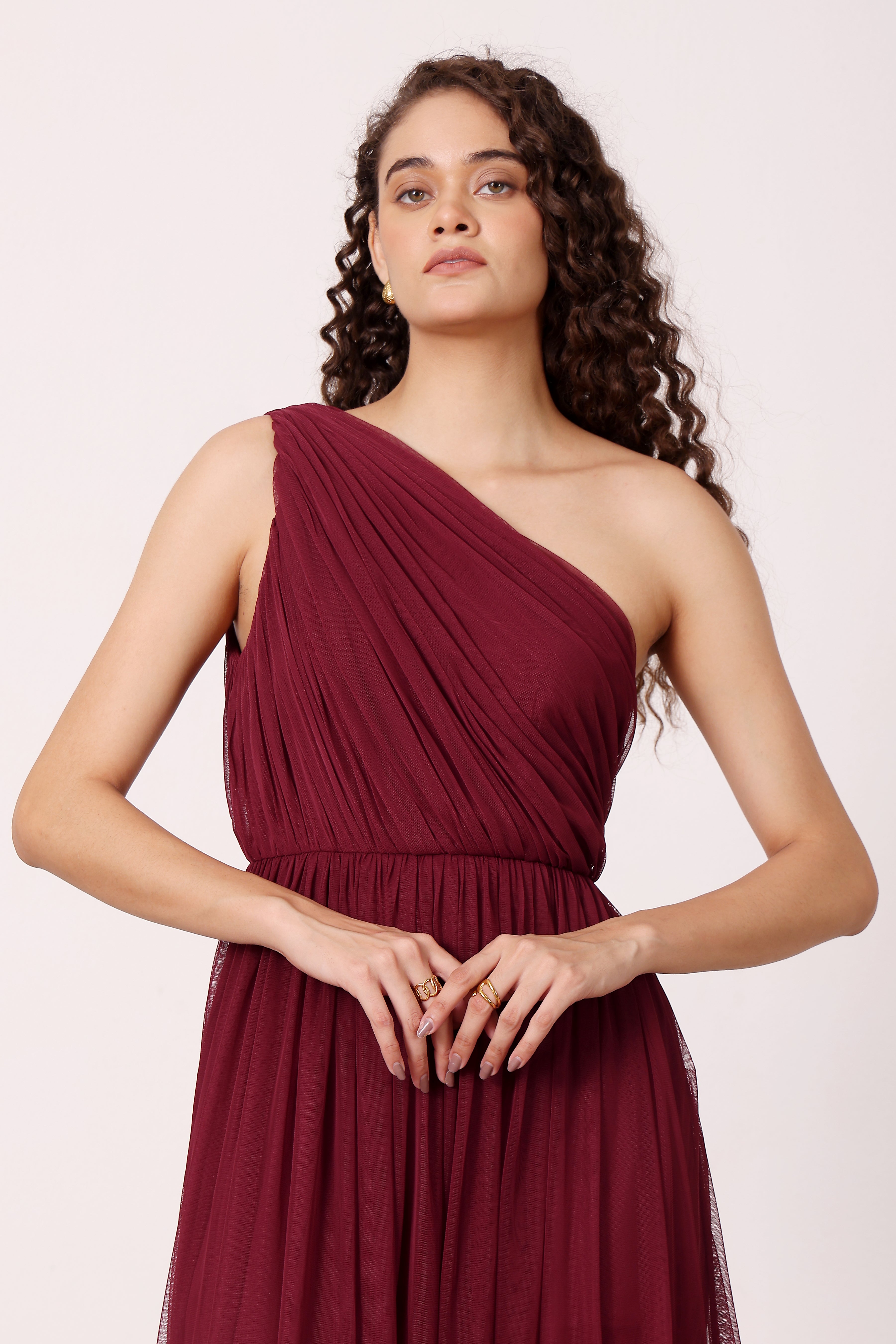Nicolette One Shoulder Maxi Dress in Wine