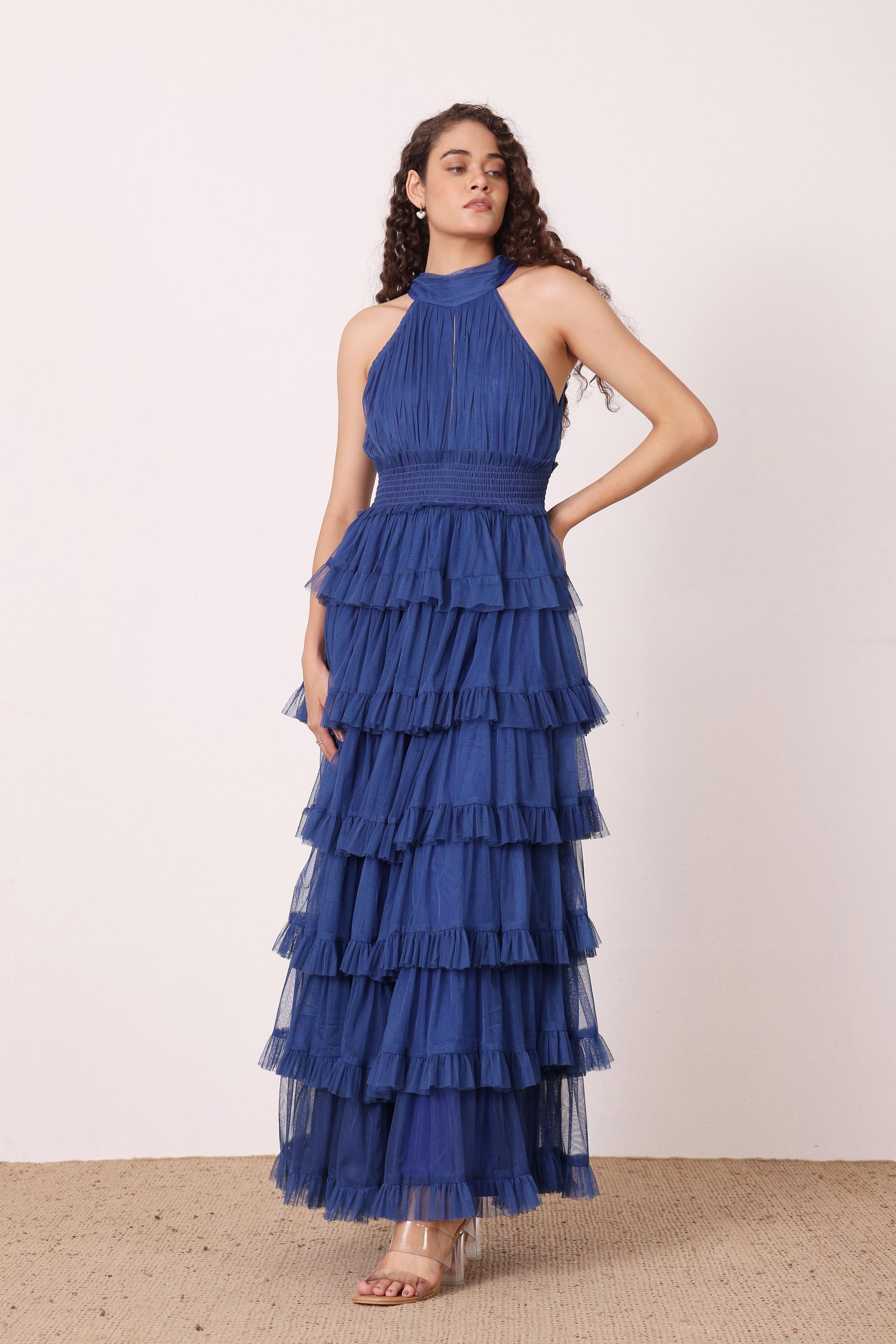 Lucerne High Neck Maxi Dress in Cobalt Blue