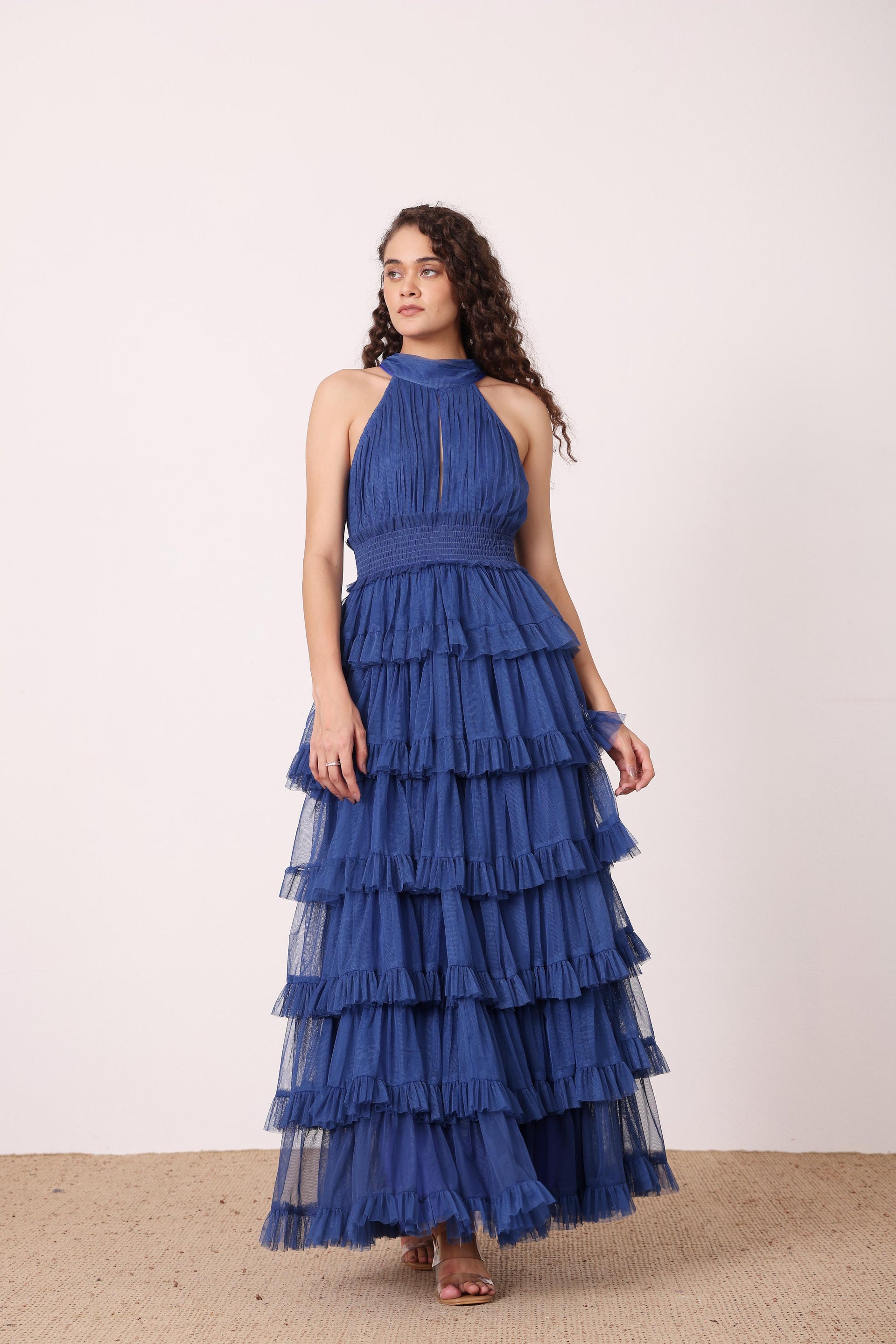 Lucerne High Neck Maxi Dress in Cobalt Blue