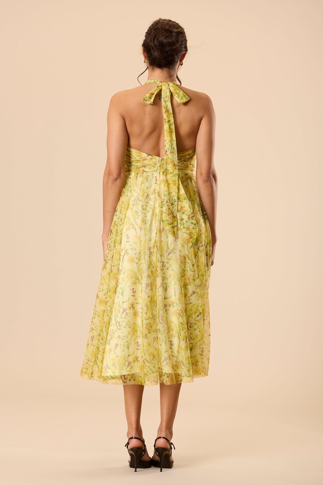 Vera Tulle Midi Dress in Yellow Floral