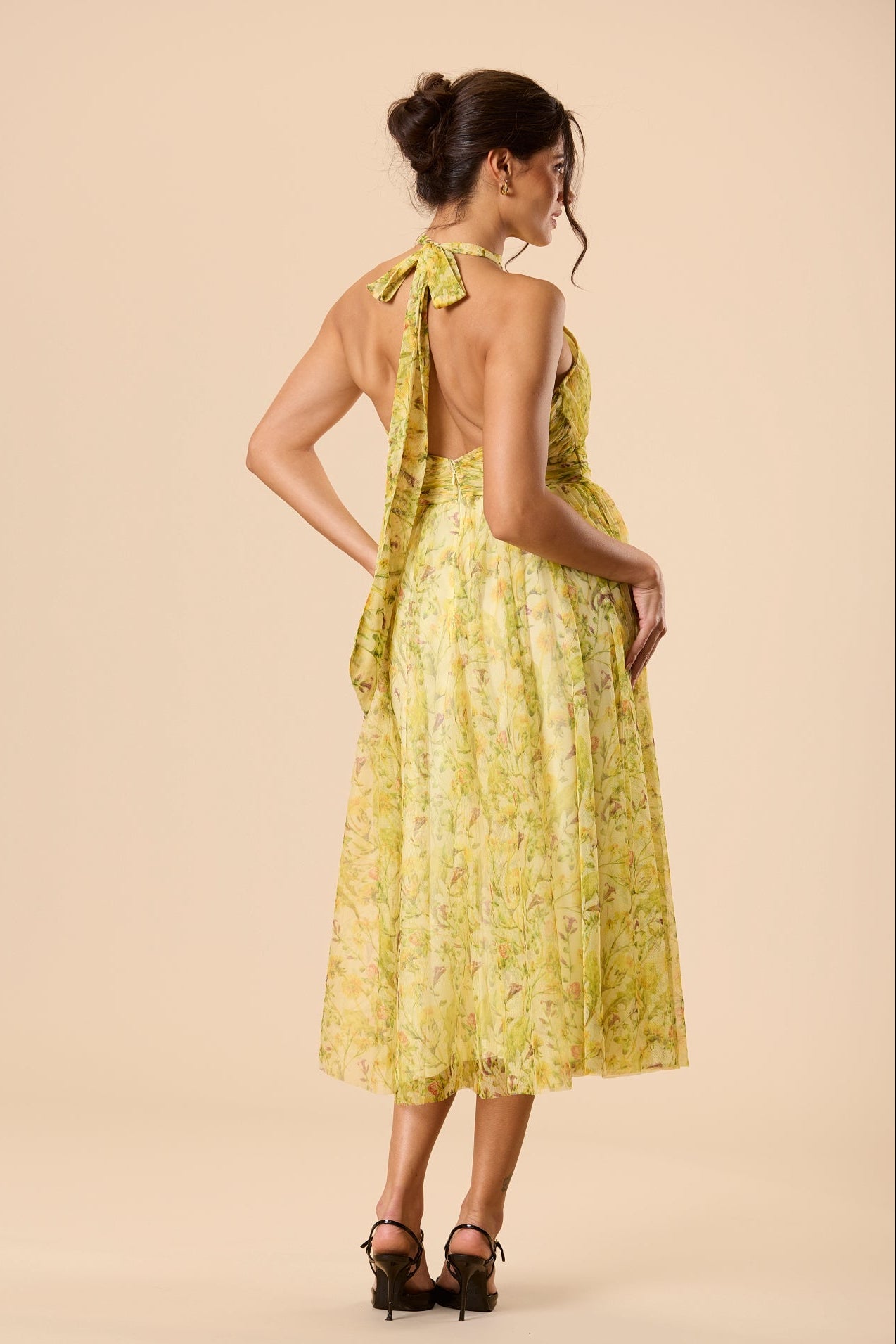 Vera Tulle Midi Dress in Yellow Floral