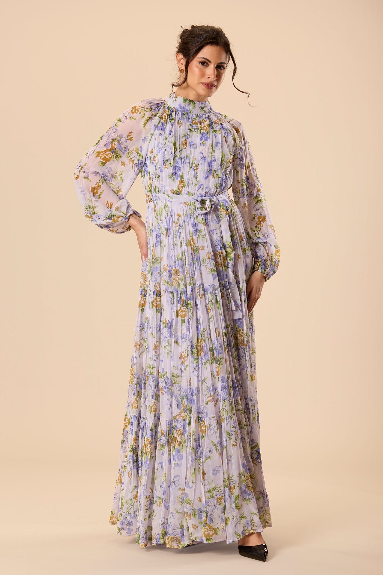 Violetta Chiffon Maxi Dress in Lilac Print